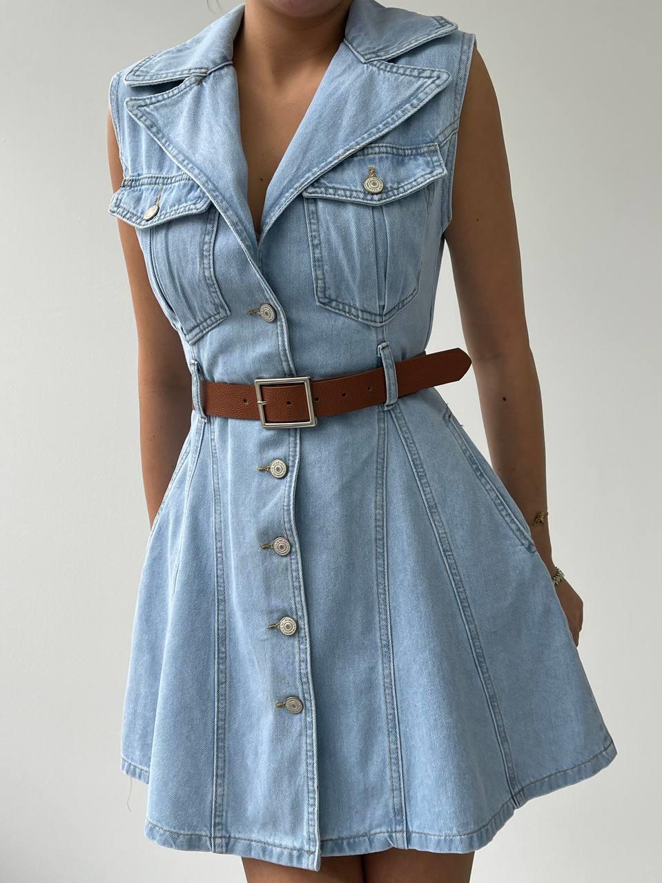 Denim Mini Kiloş Düğmeli Elbise | 