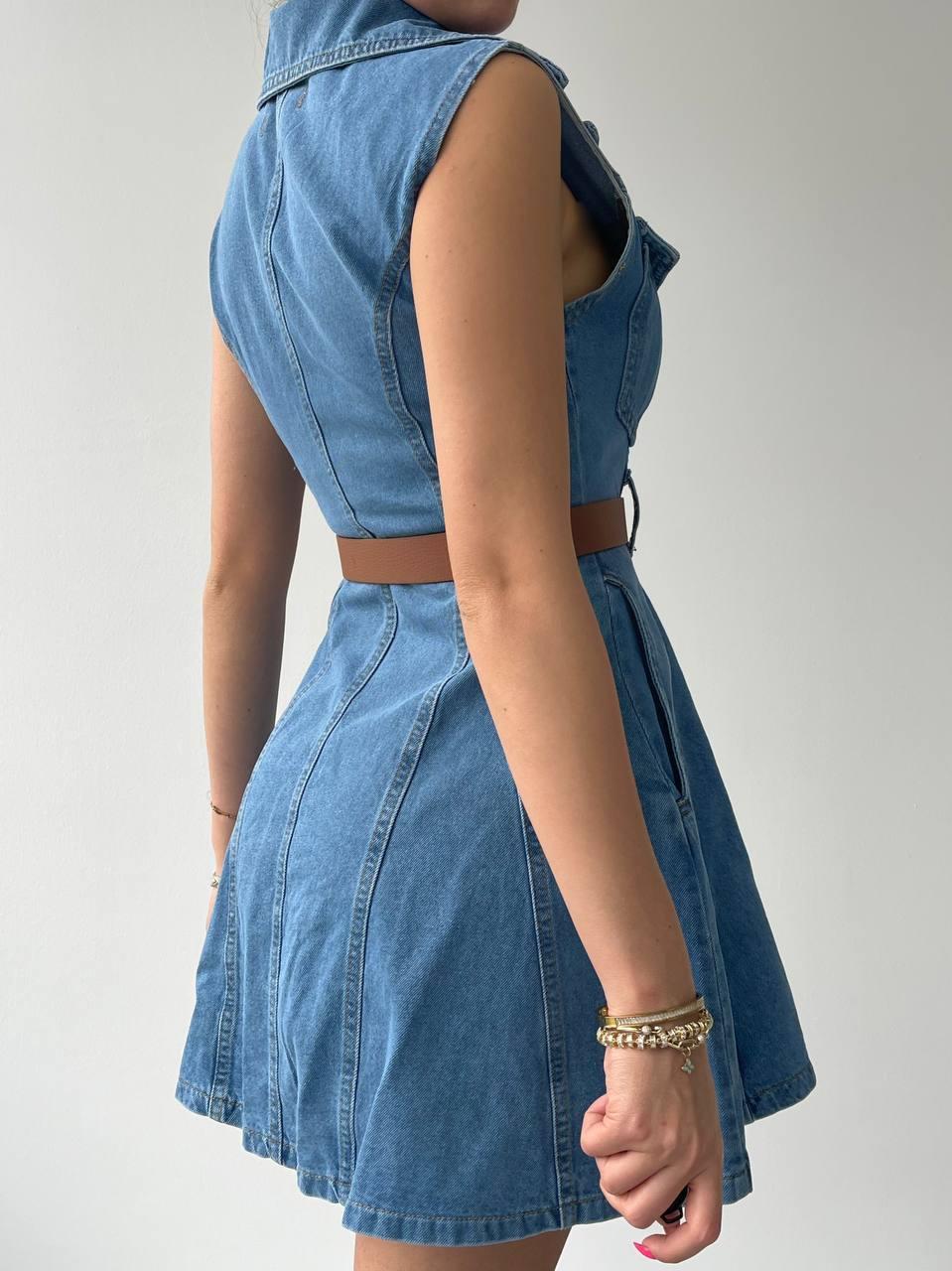 Denim Mini Kiloş Düğmeli Elbise | 
