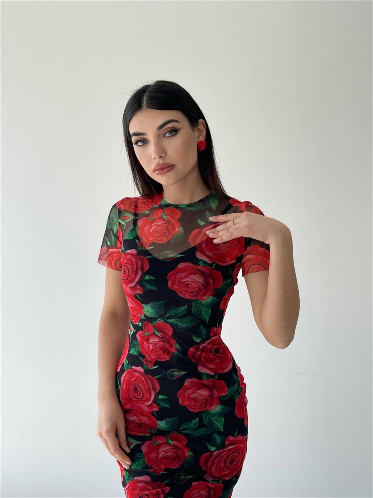 Floral Gül Desenli Elbise