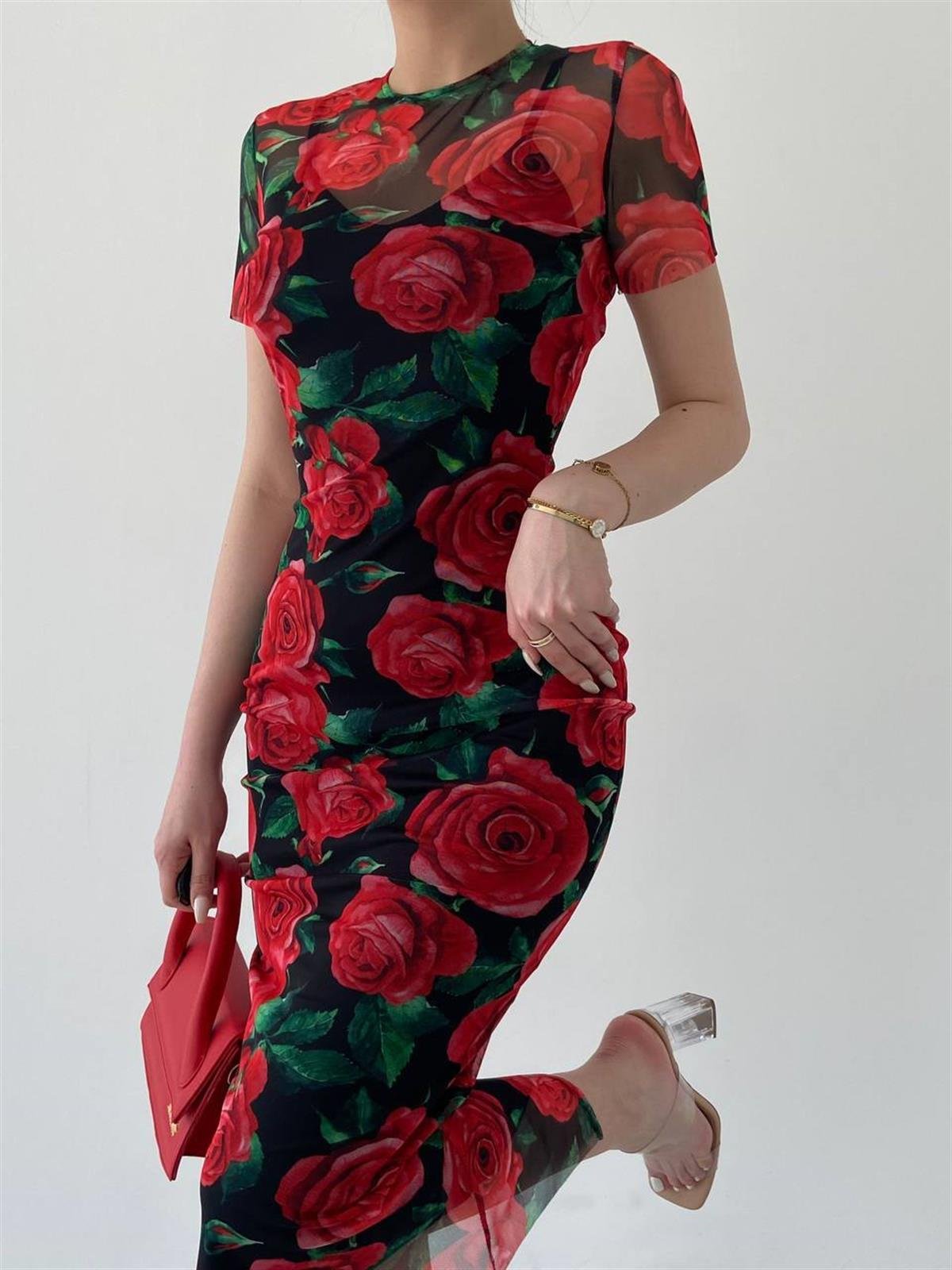 Floral Gül Desenli Elbise
