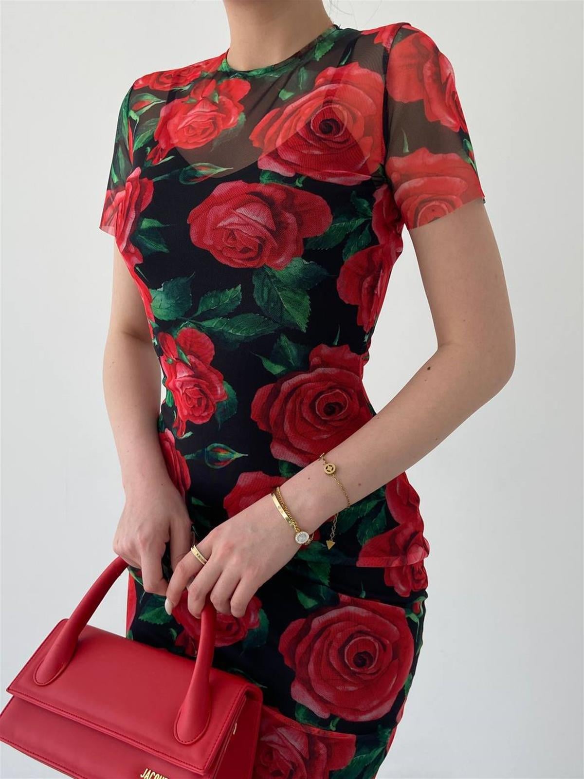 Floral Gül Desenli Elbise