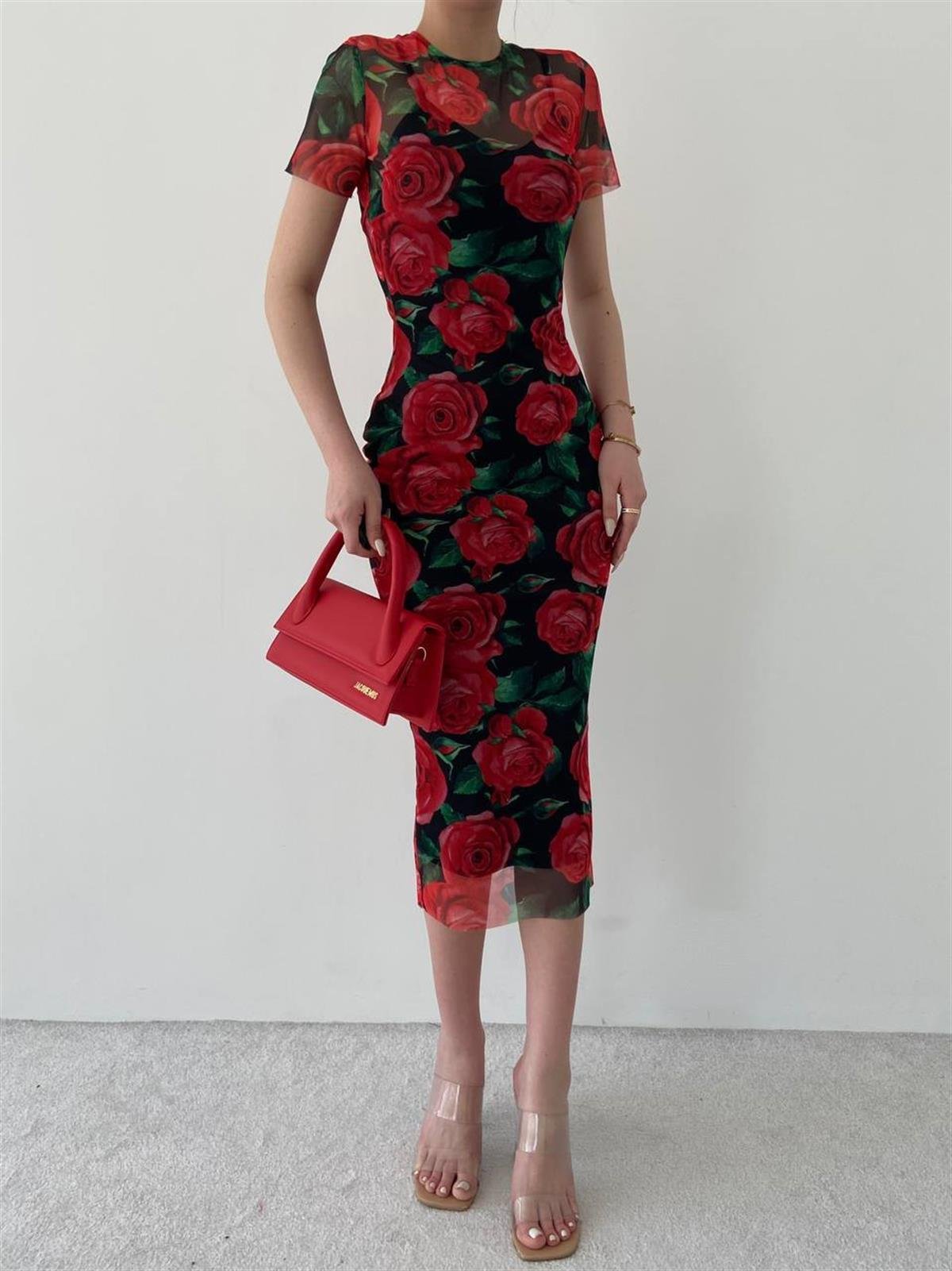 Floral Gül Desenli Elbise