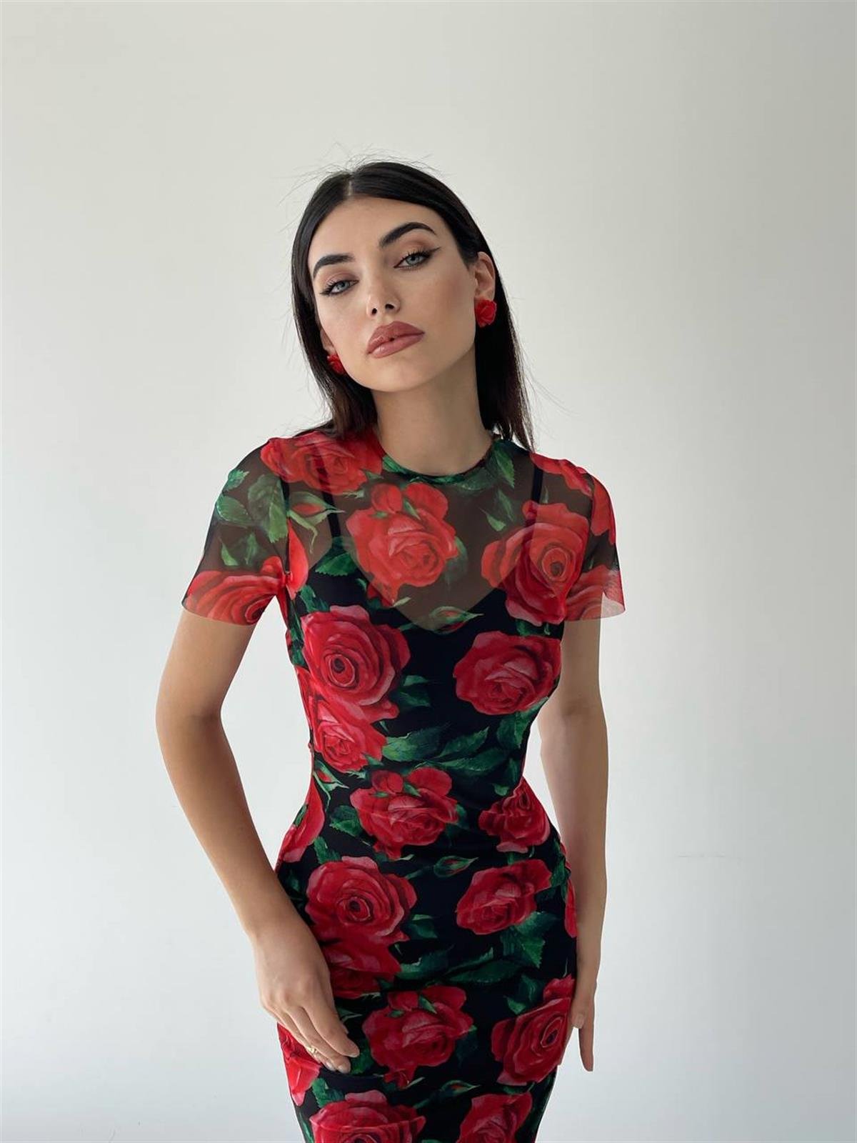 Floral Gül Desenli Elbise