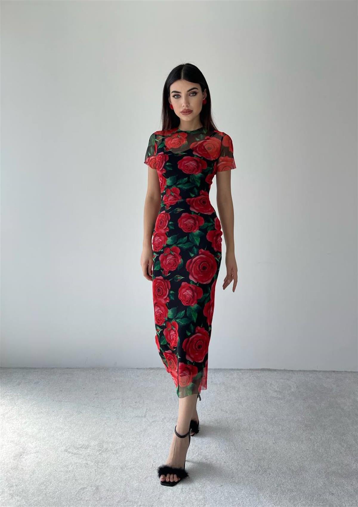 Floral Gül Desenli Elbise
