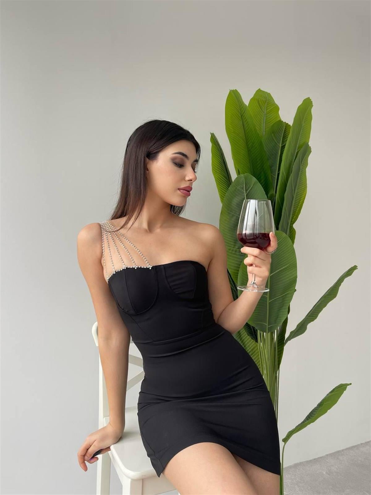 Gloria Omuz Taşlı Mini Elbise 