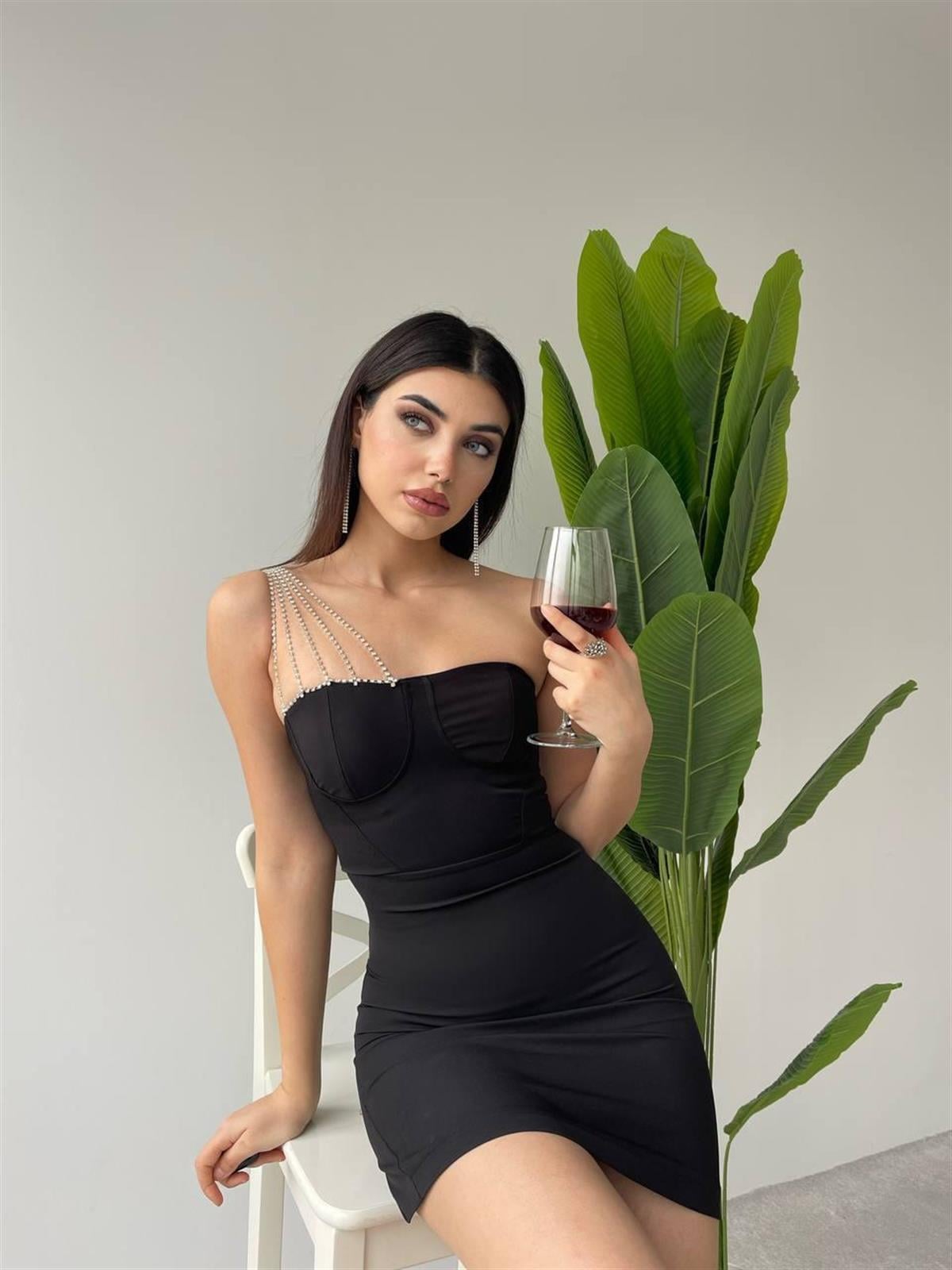 Gloria Omuz Taşlı Mini Elbise 