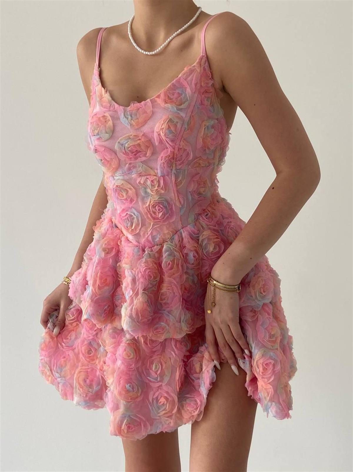 Gül Pembe Mini Elbise 