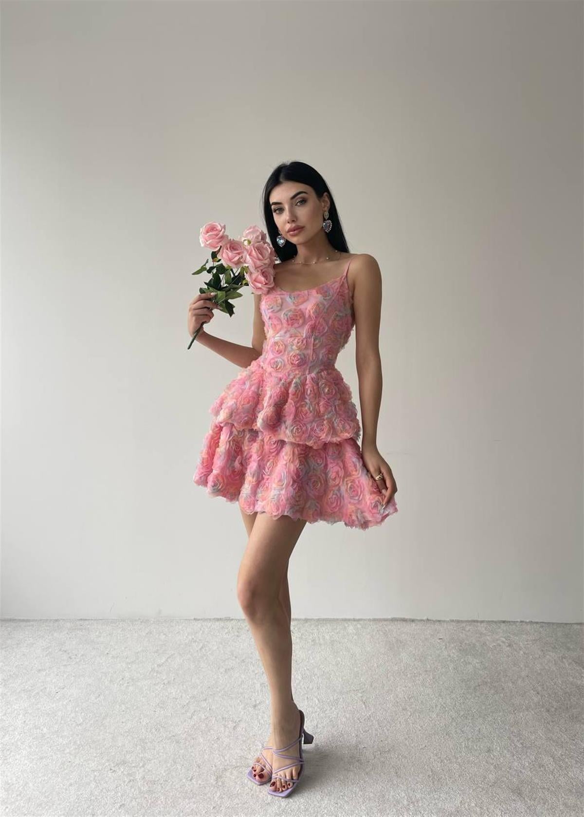 Gül Pembe Mini Elbise 