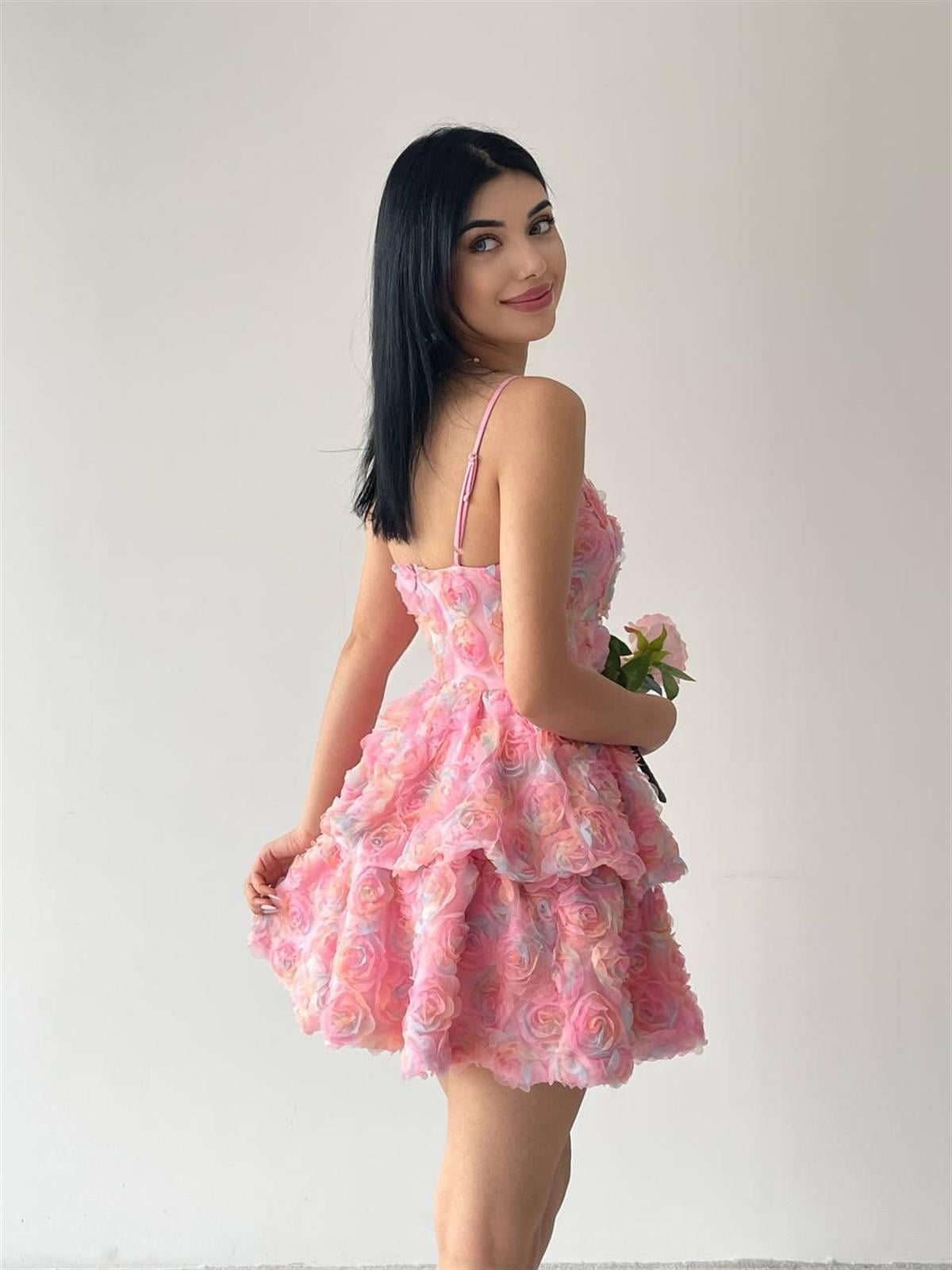 Gül Pembe Mini Elbise 