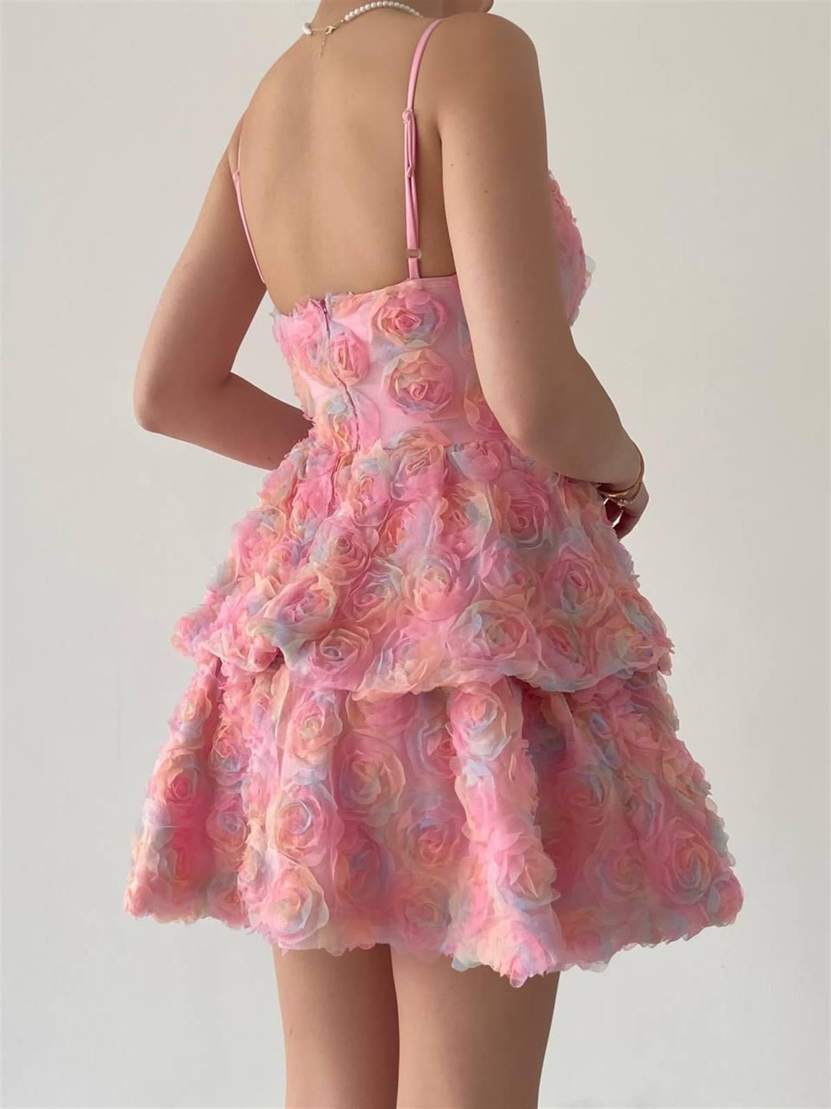 Gül Pembe Mini Elbise 