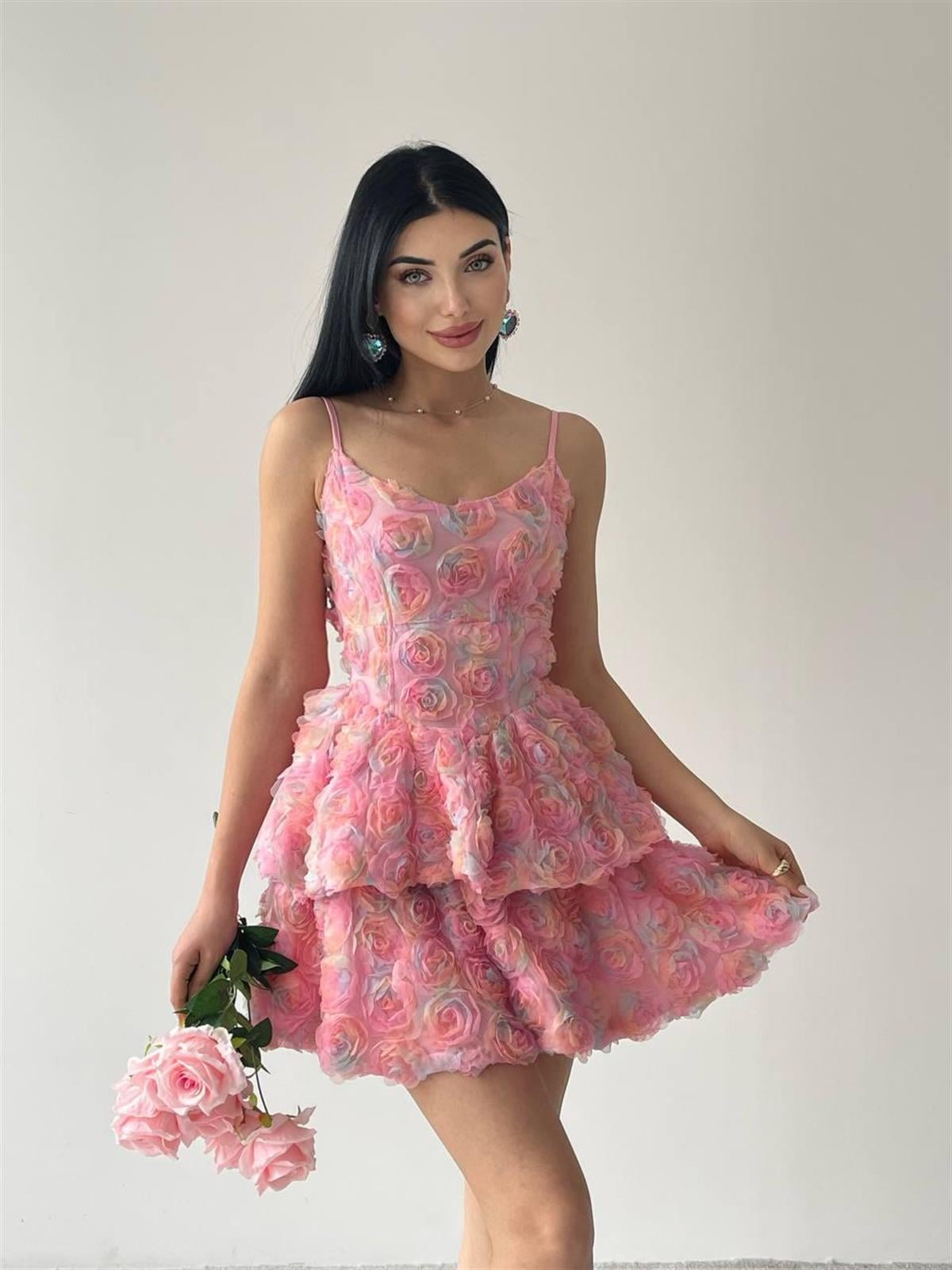 Gül Pembe Mini Elbise 