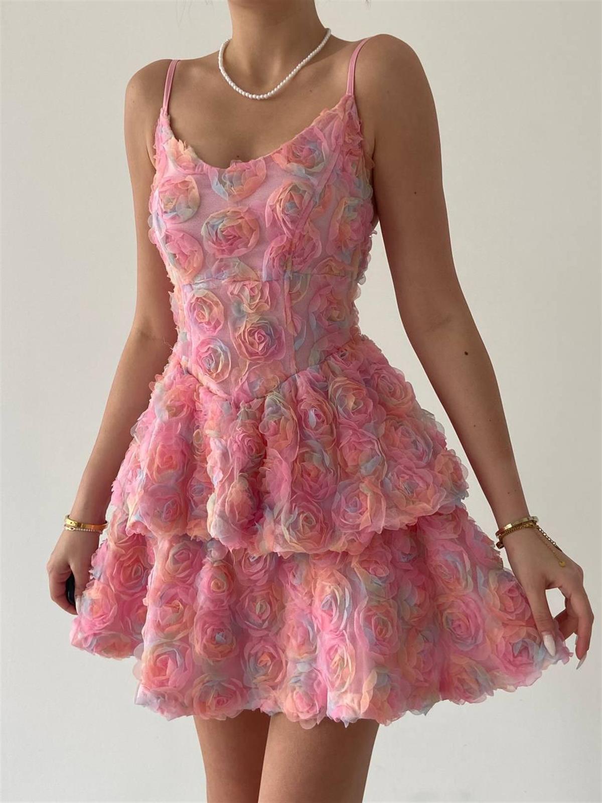 Gül Pembe Mini Elbise 
