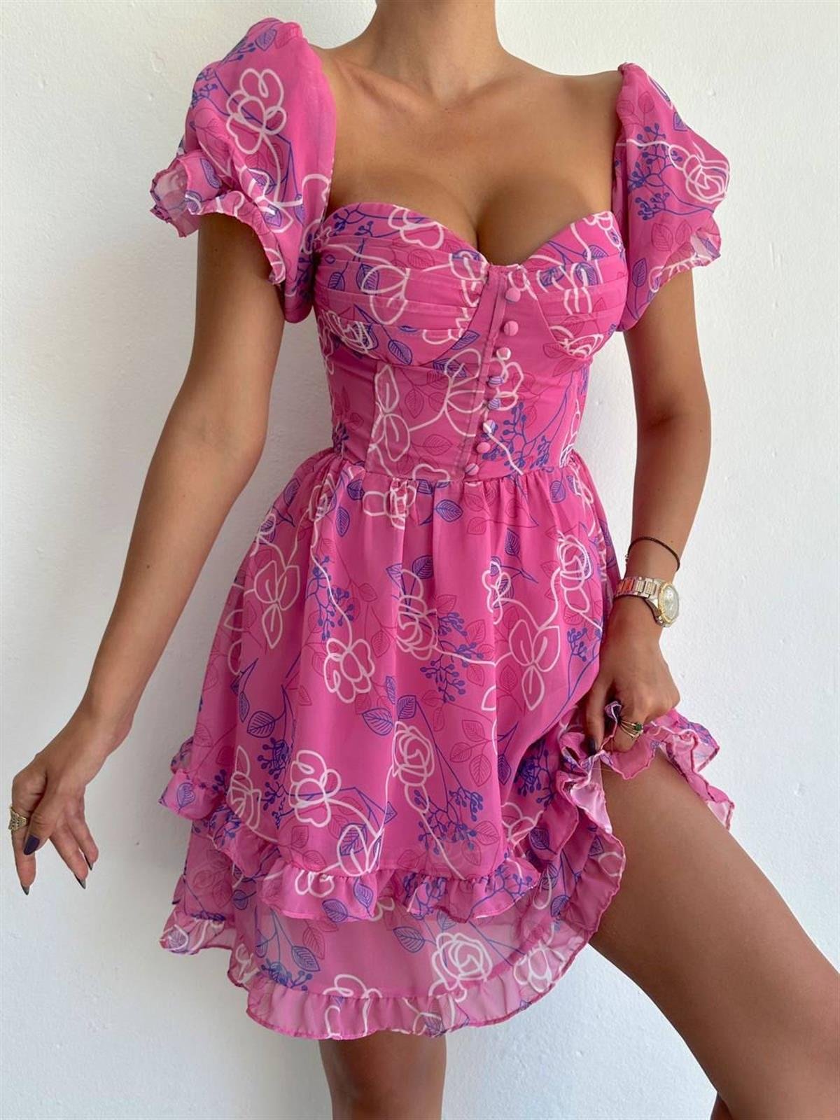 Hailey Şifon Pembe Elbise