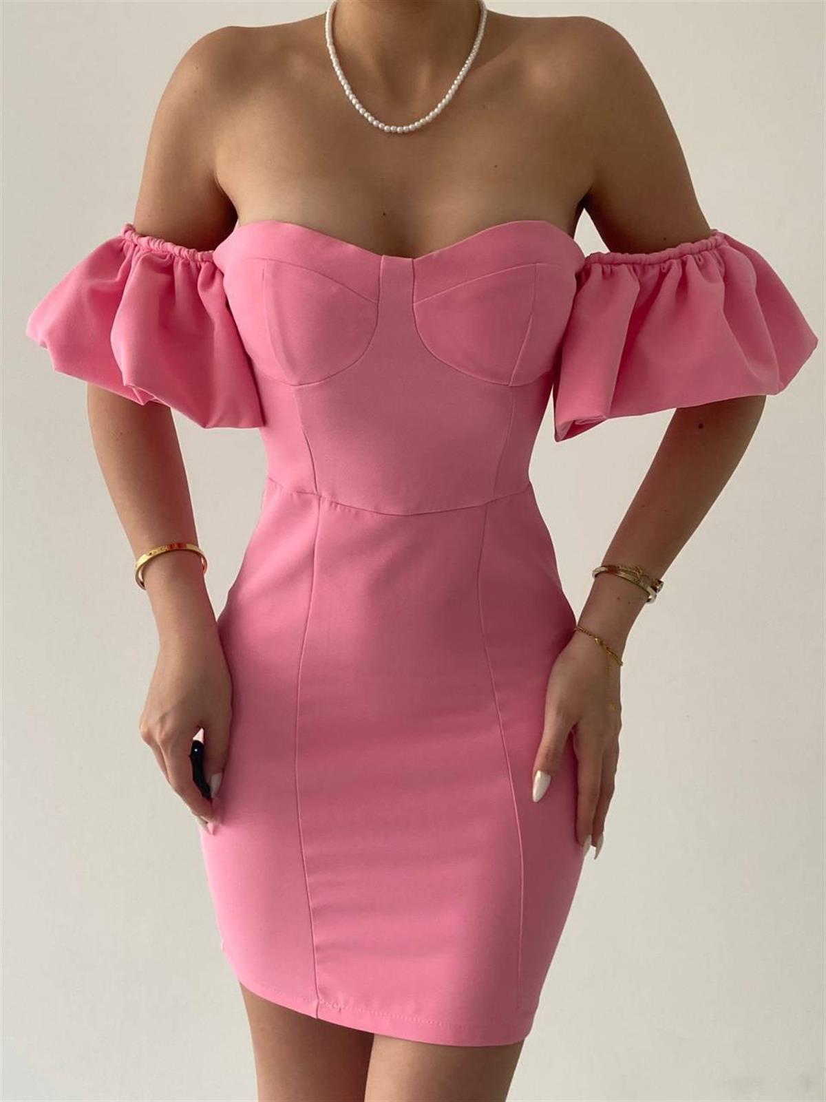 Hope Sırt Dekolteli Mini Pembe Elbise 