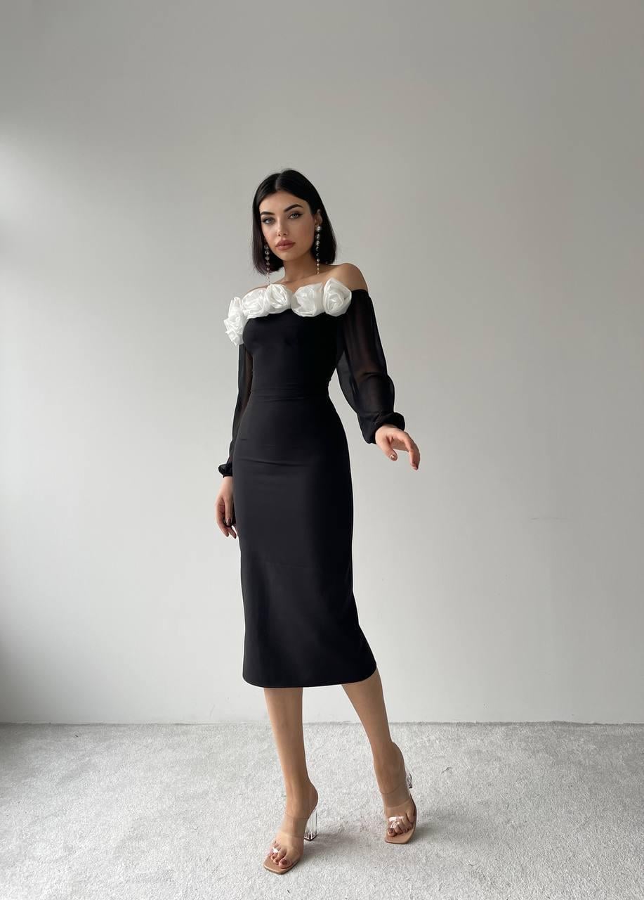 Irmak Straplez Gül Detay Midi Elbise  | 