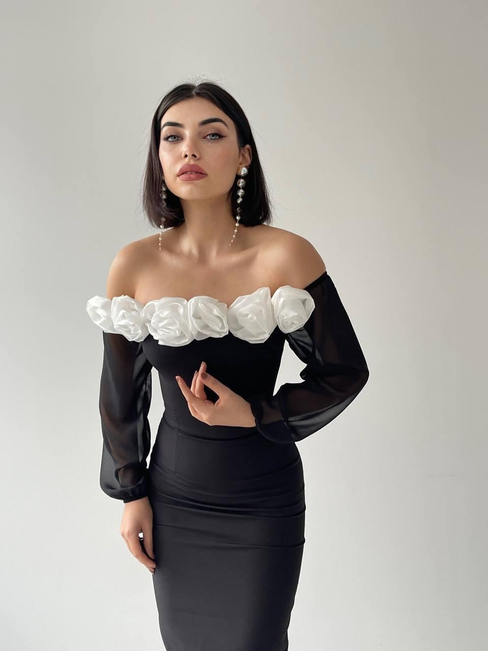 Irmak Straplez Gül Detay Midi Elbise  | 