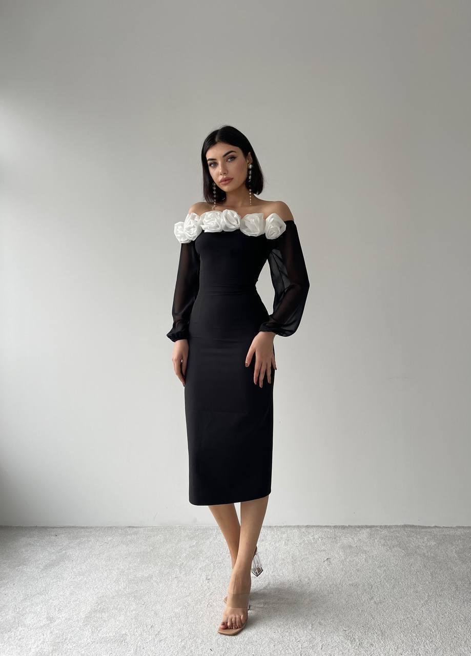 Irmak Straplez Gül Detay Midi Elbise  | 