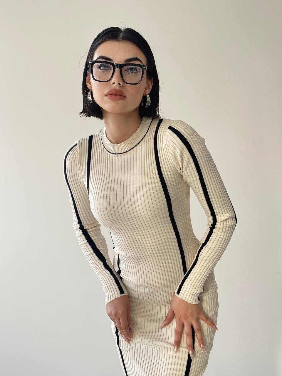 Kamilla Triko Midi Elbise Krem