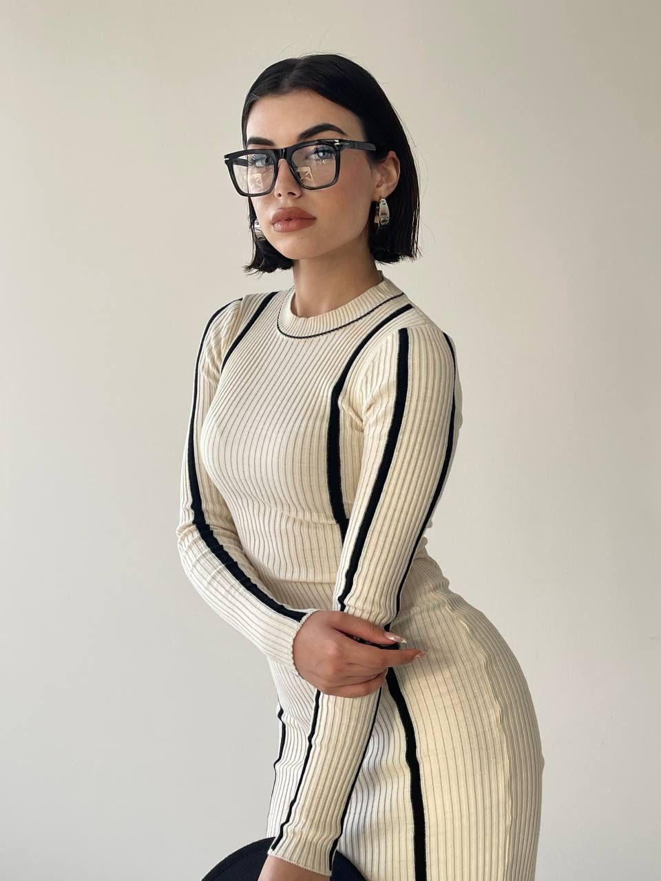 Kamilla Triko Midi Elbise Krem