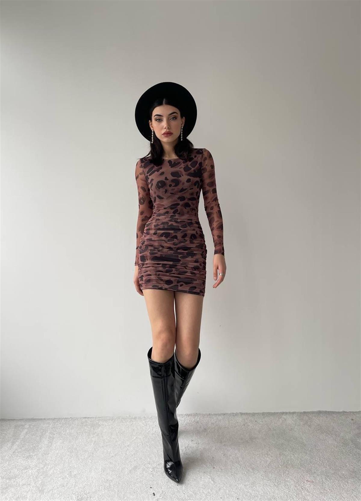 LEOPAR TÜL ELBİSE 
