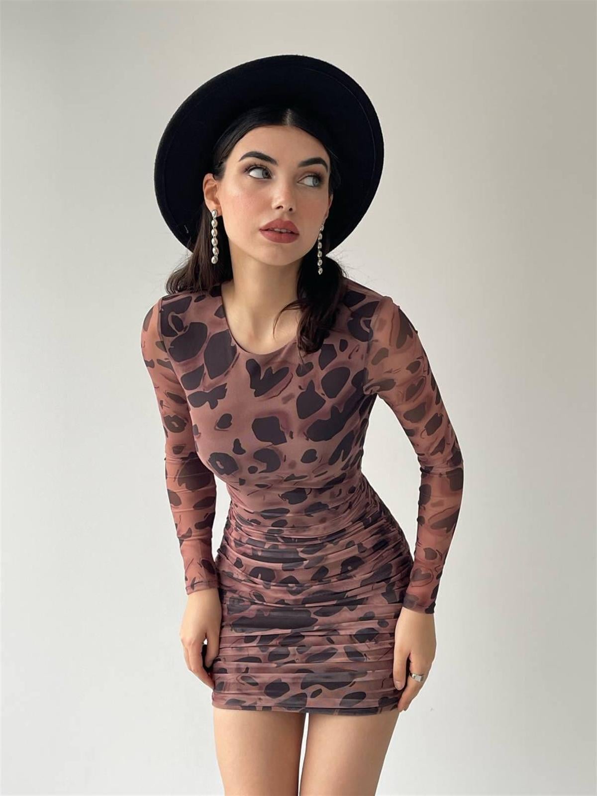 LEOPAR TÜL ELBİSE 