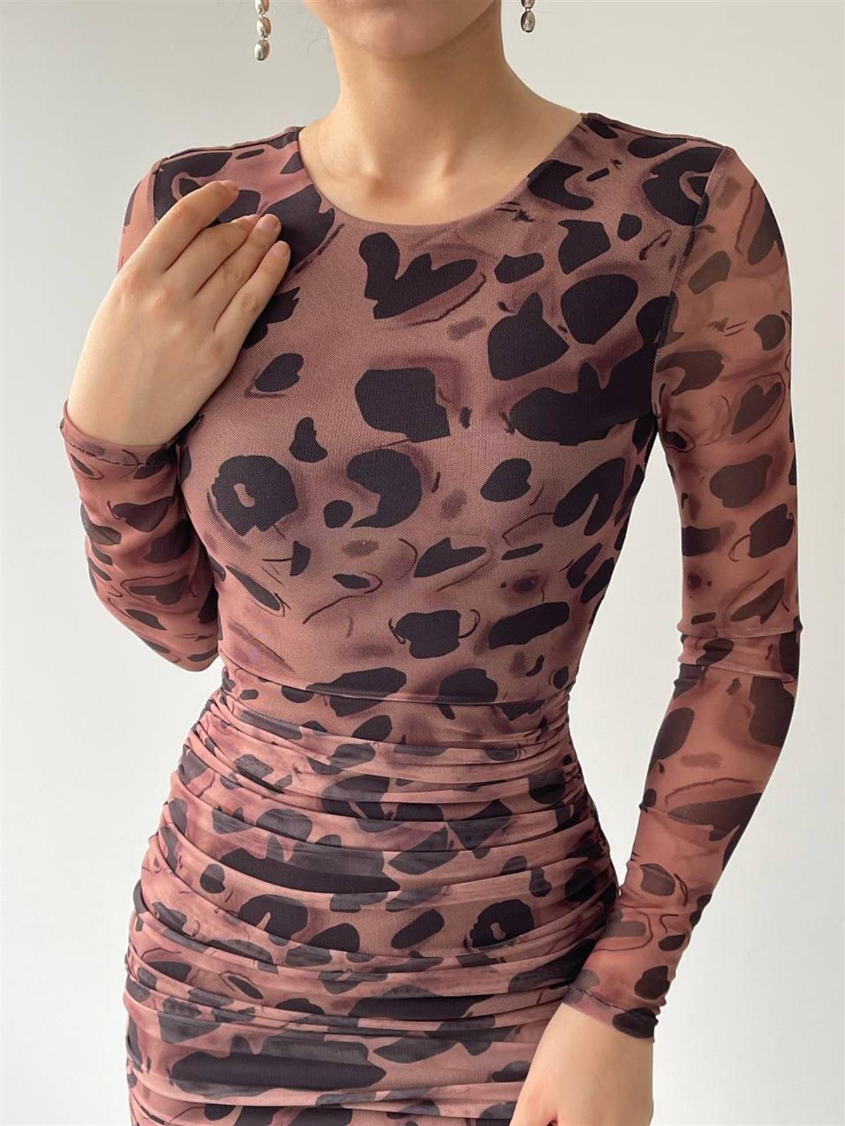 LEOPAR TÜL ELBİSE 