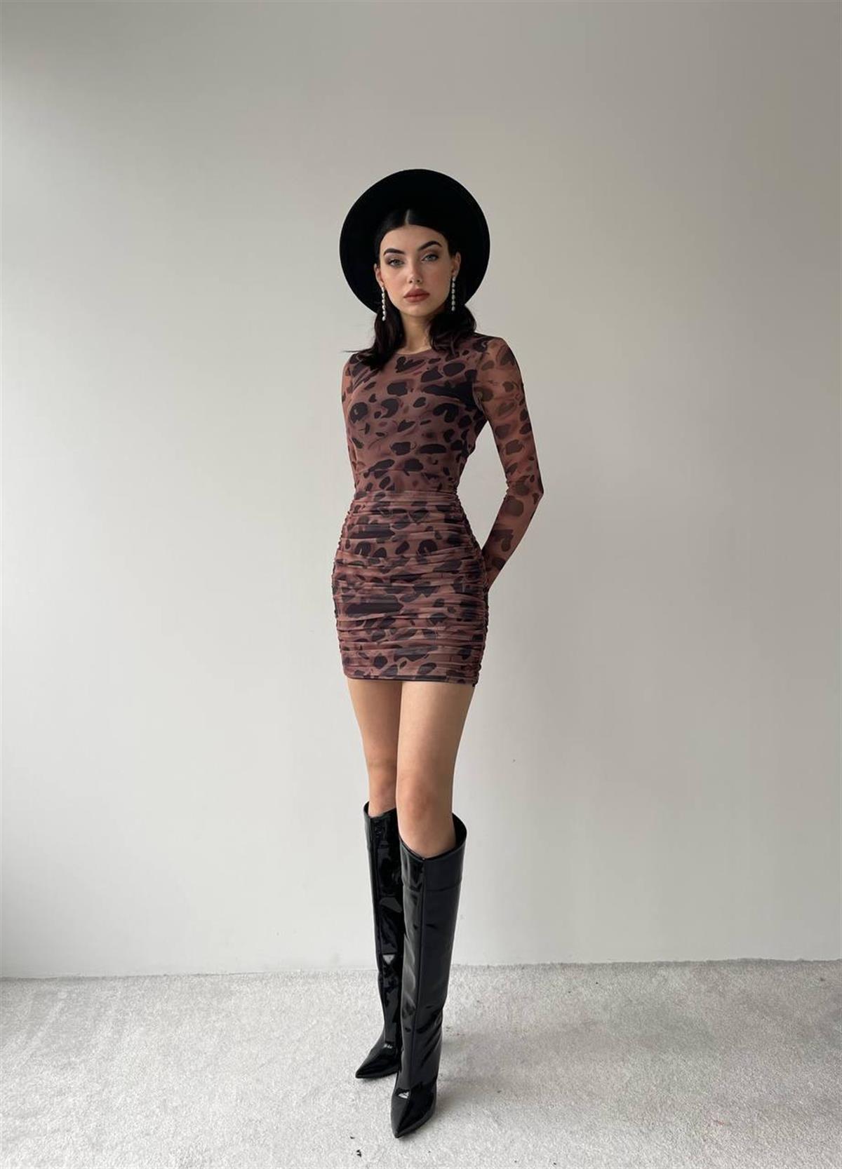 LEOPAR TÜL ELBİSE 