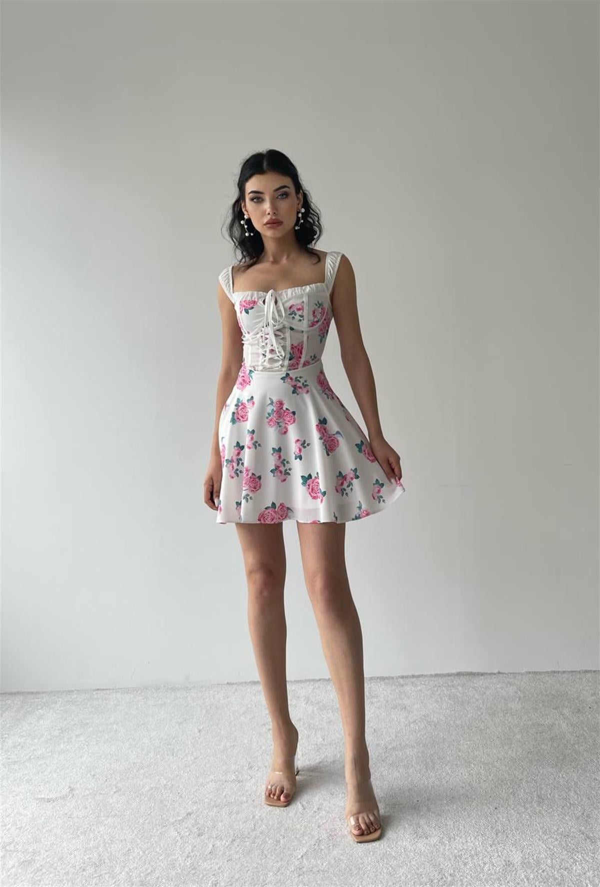 Manolya Askılı Çiçekli Elbise 