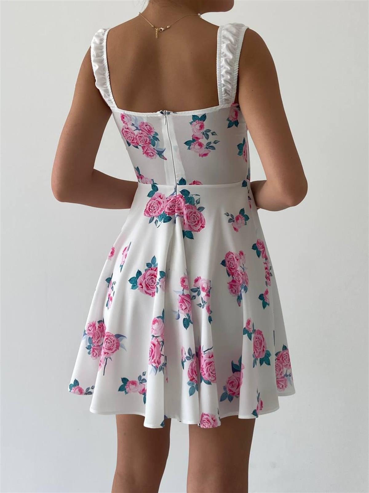 Manolya Askılı Çiçekli Elbise 