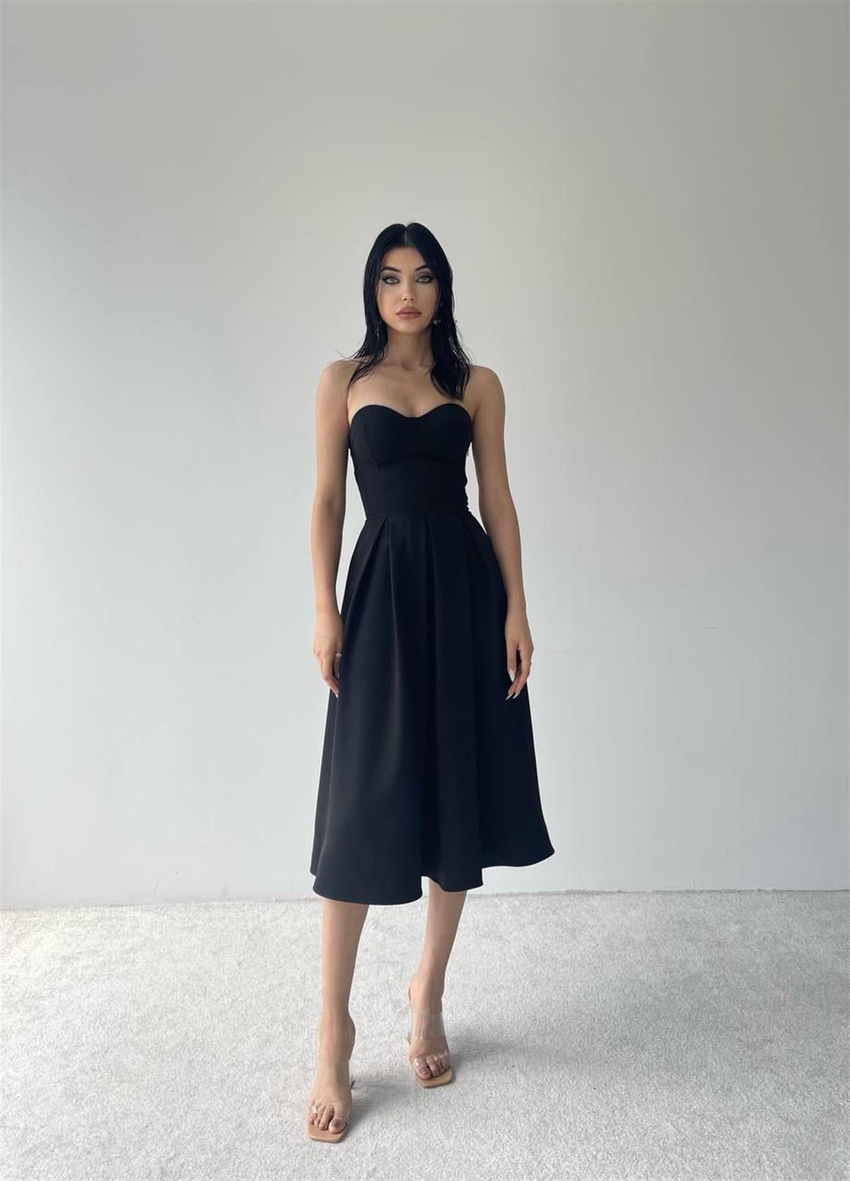 Marsel Straplez Gloplu Midi Boy Siyah 