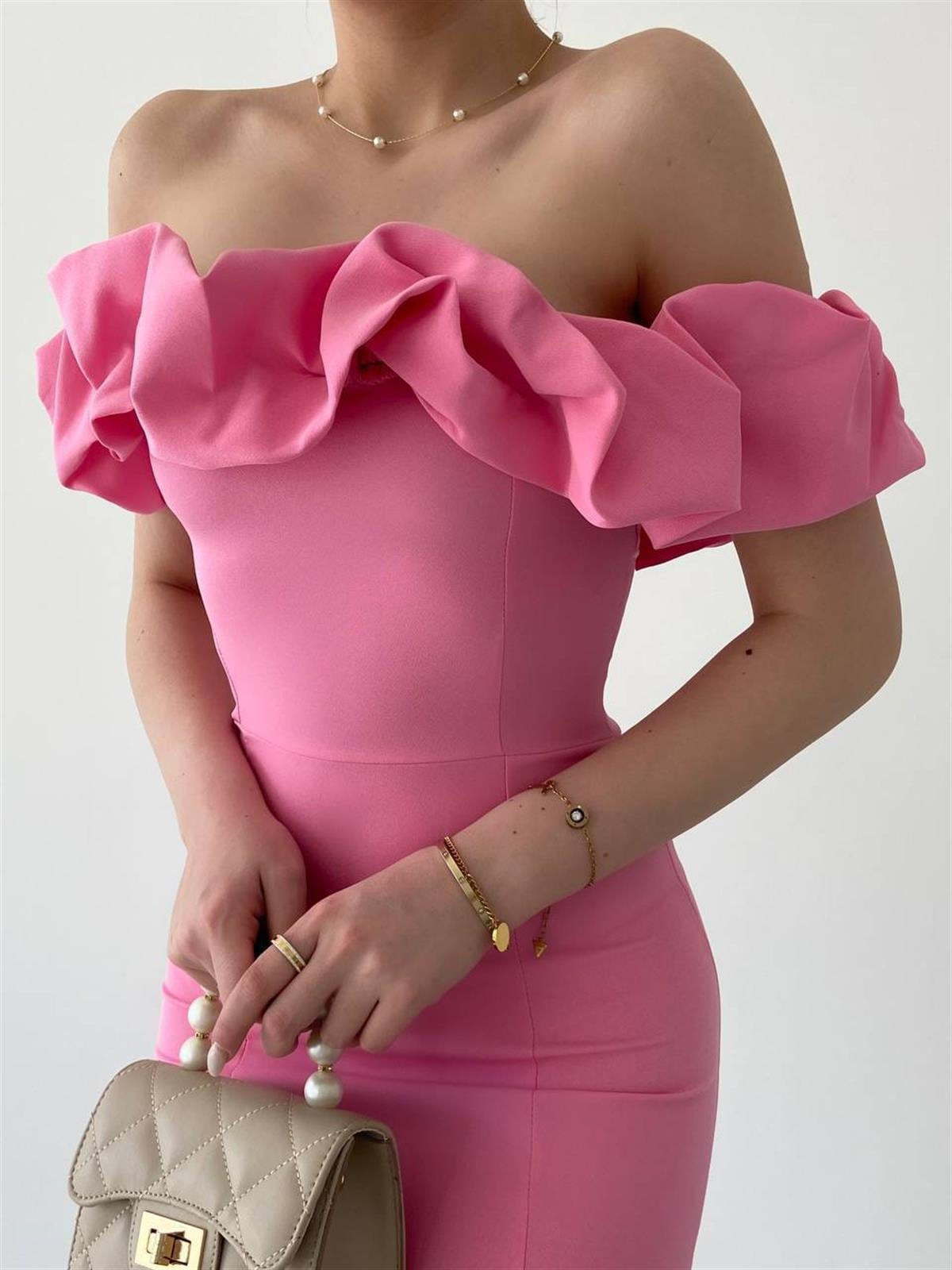 Midi Atlas Elbise Pembe 