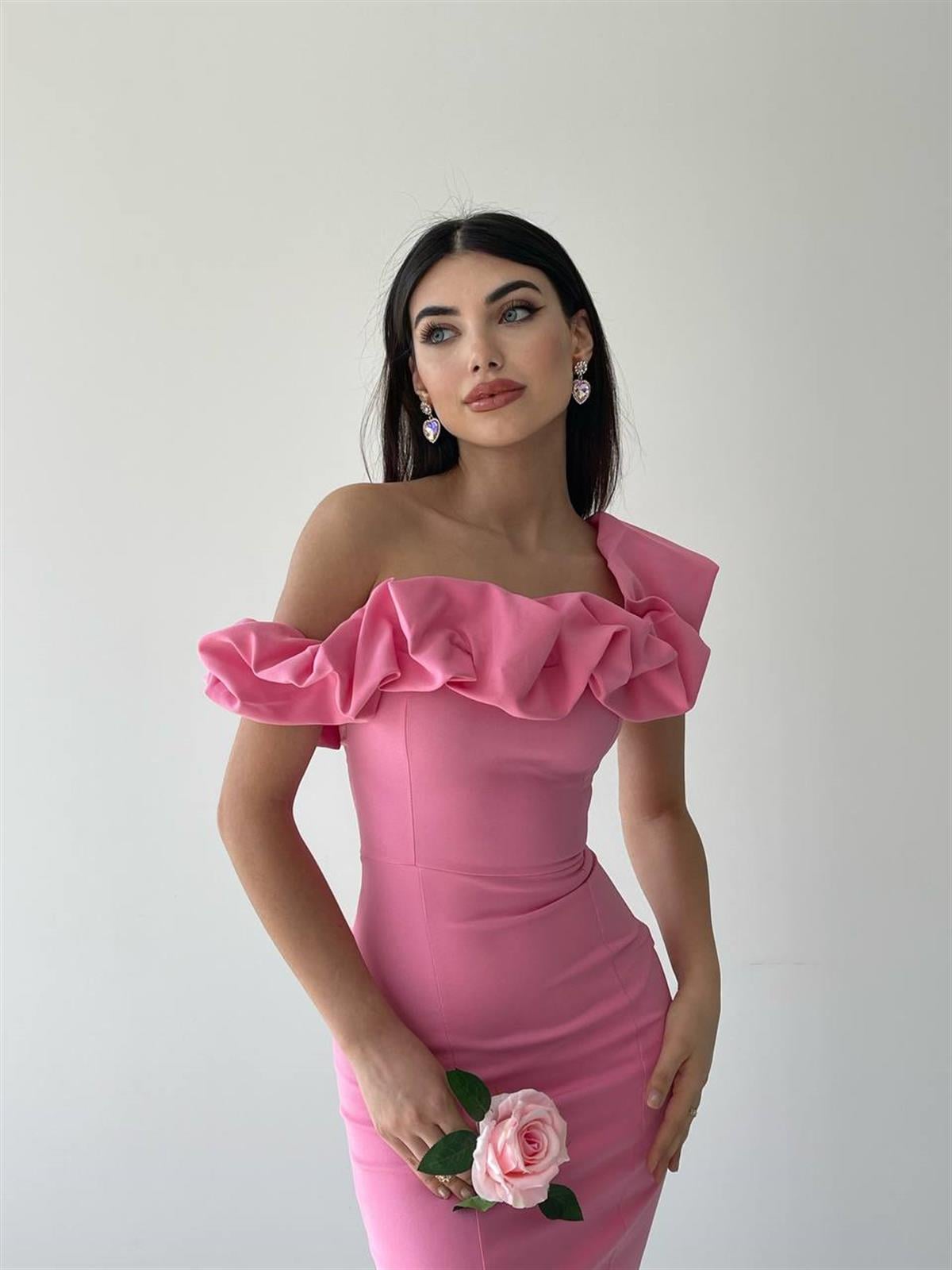 Midi Atlas Elbise Pembe 