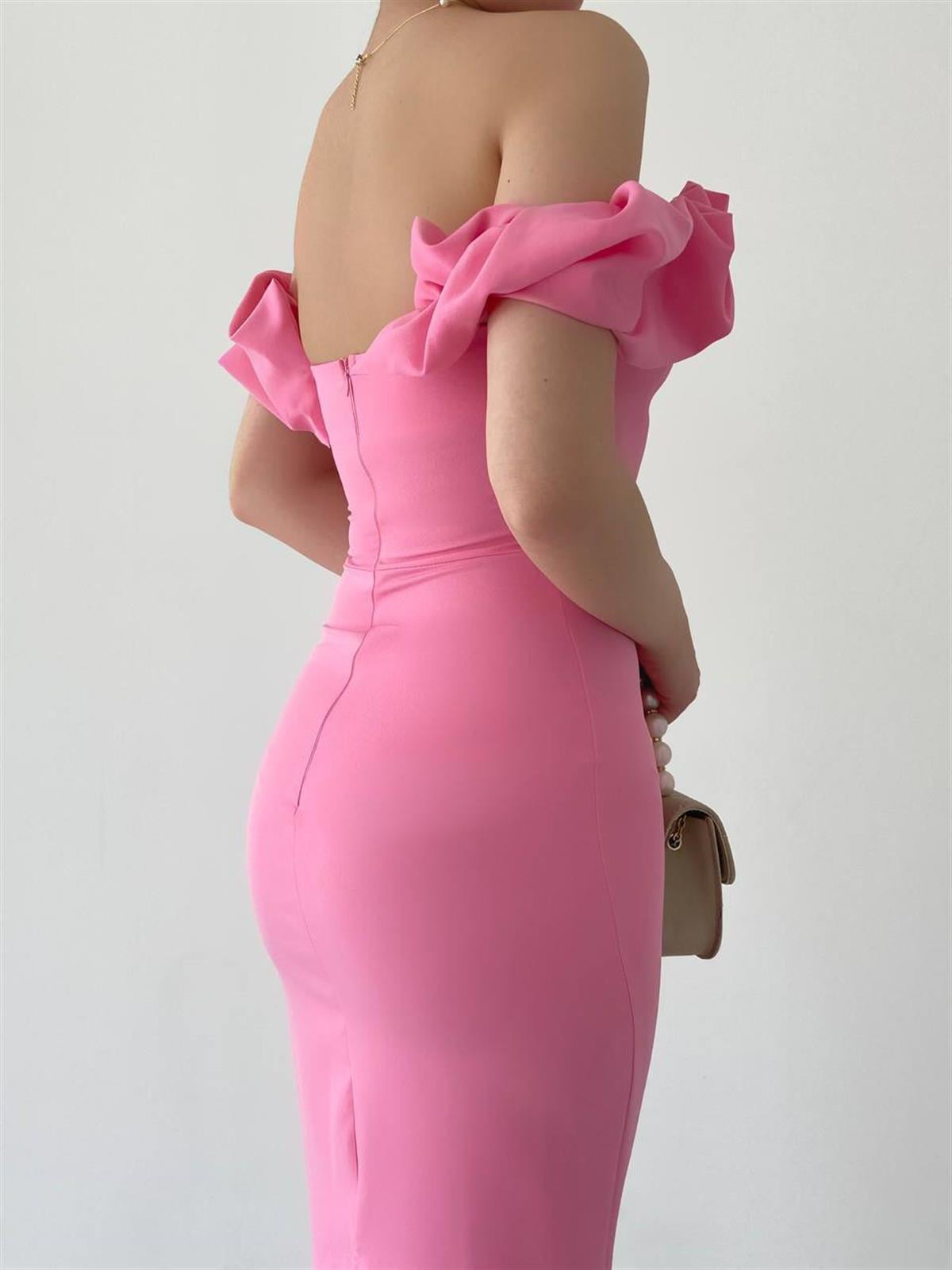 Midi Atlas Elbise Pembe 