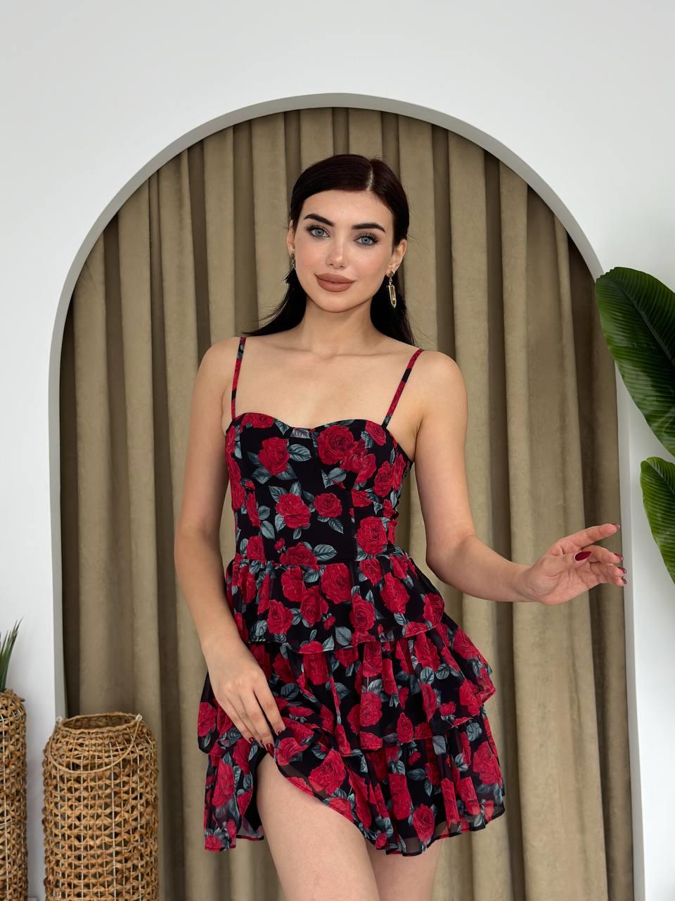 Mini Şifon Çiçekli Elbise | 