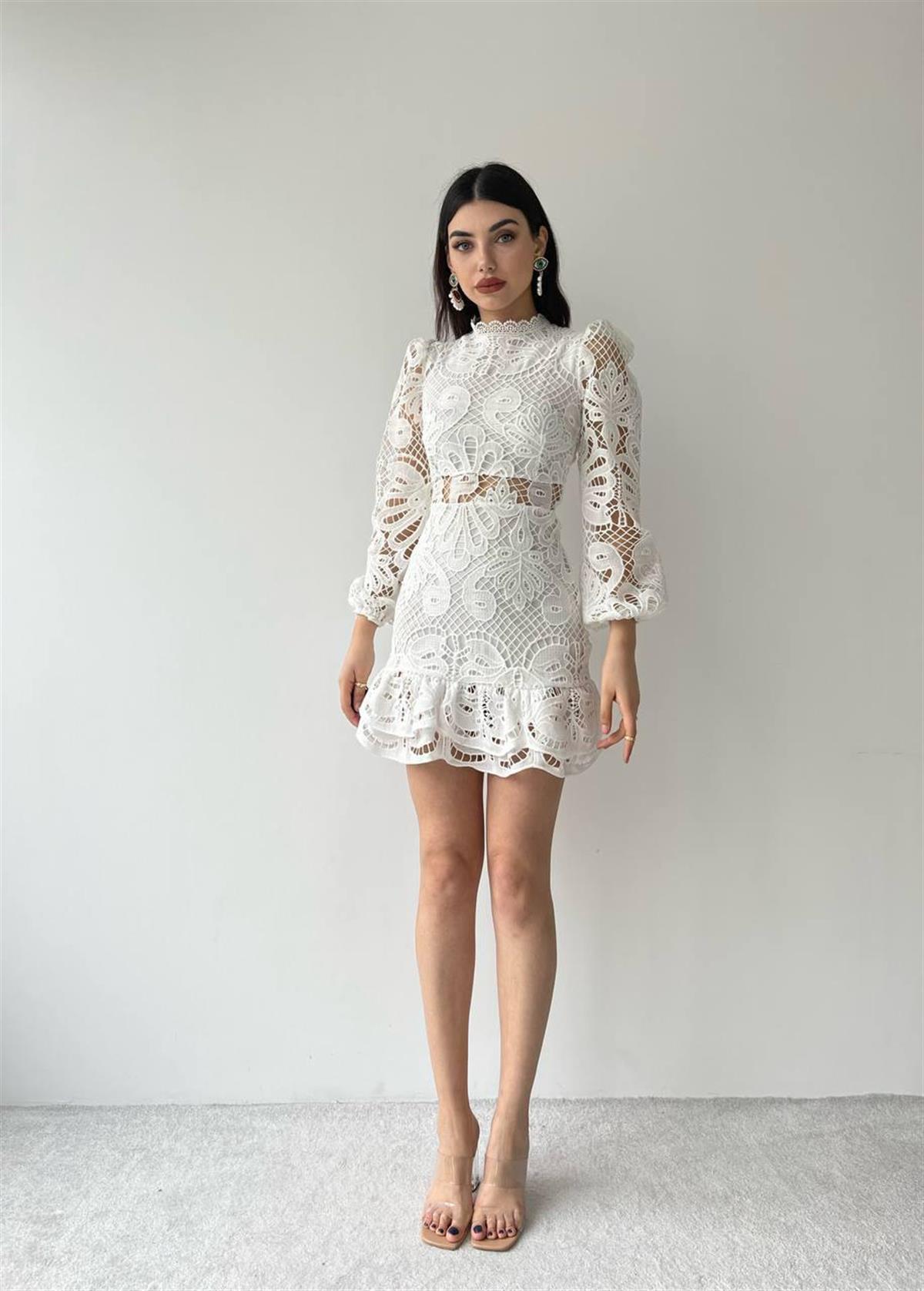Nathalie Beyaz Dantel Elbise 