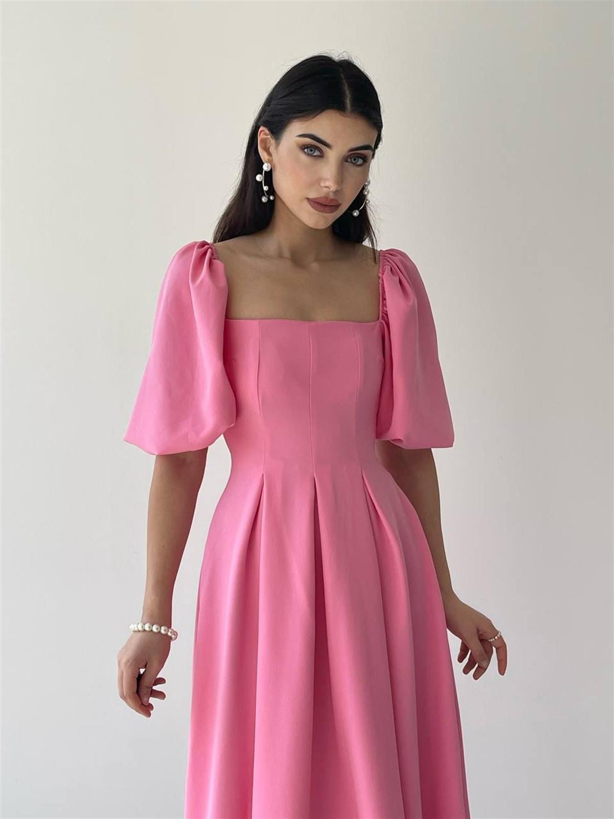 Pembe Benjamin Çan Etekli Midi Boy Elbise 