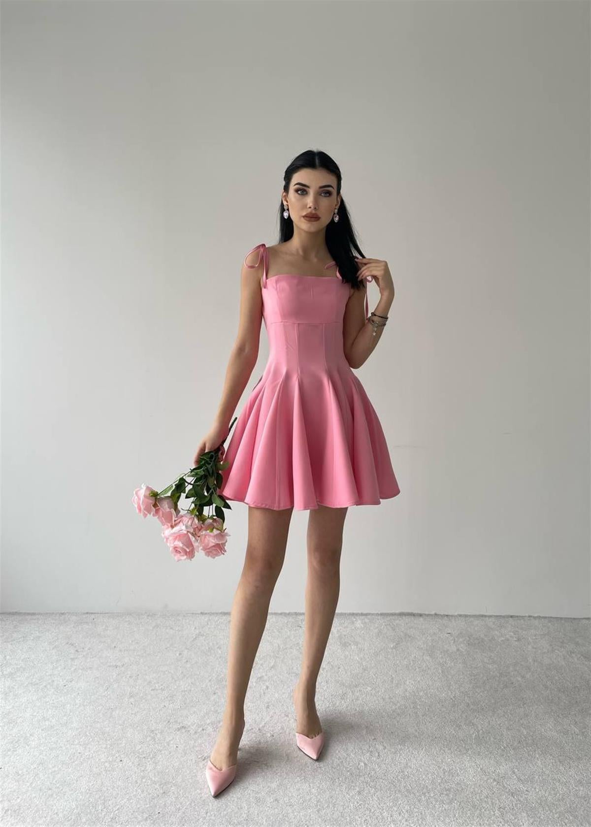 Pembe Violet Kiloş Mini Elbise 