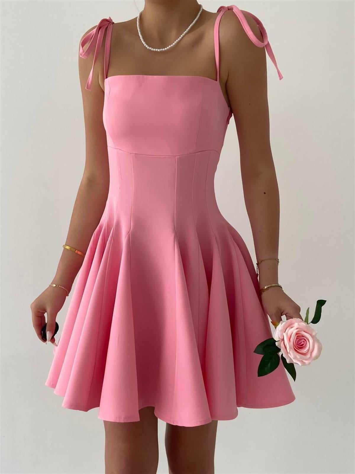 Pembe Violet Kiloş Mini Elbise 