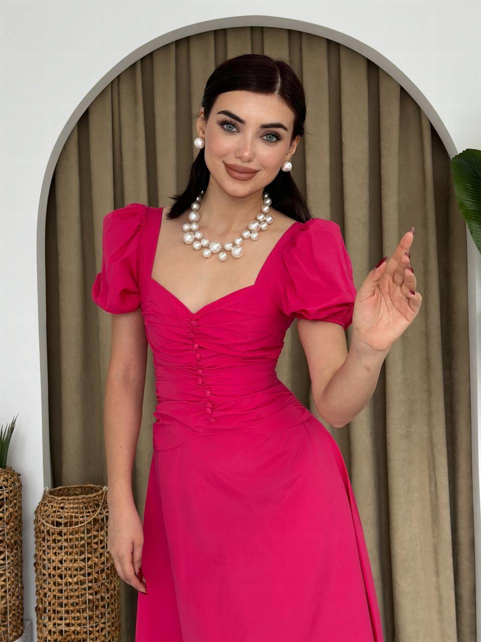 Poplin Düğmeli Midi Boy Elbise | 
