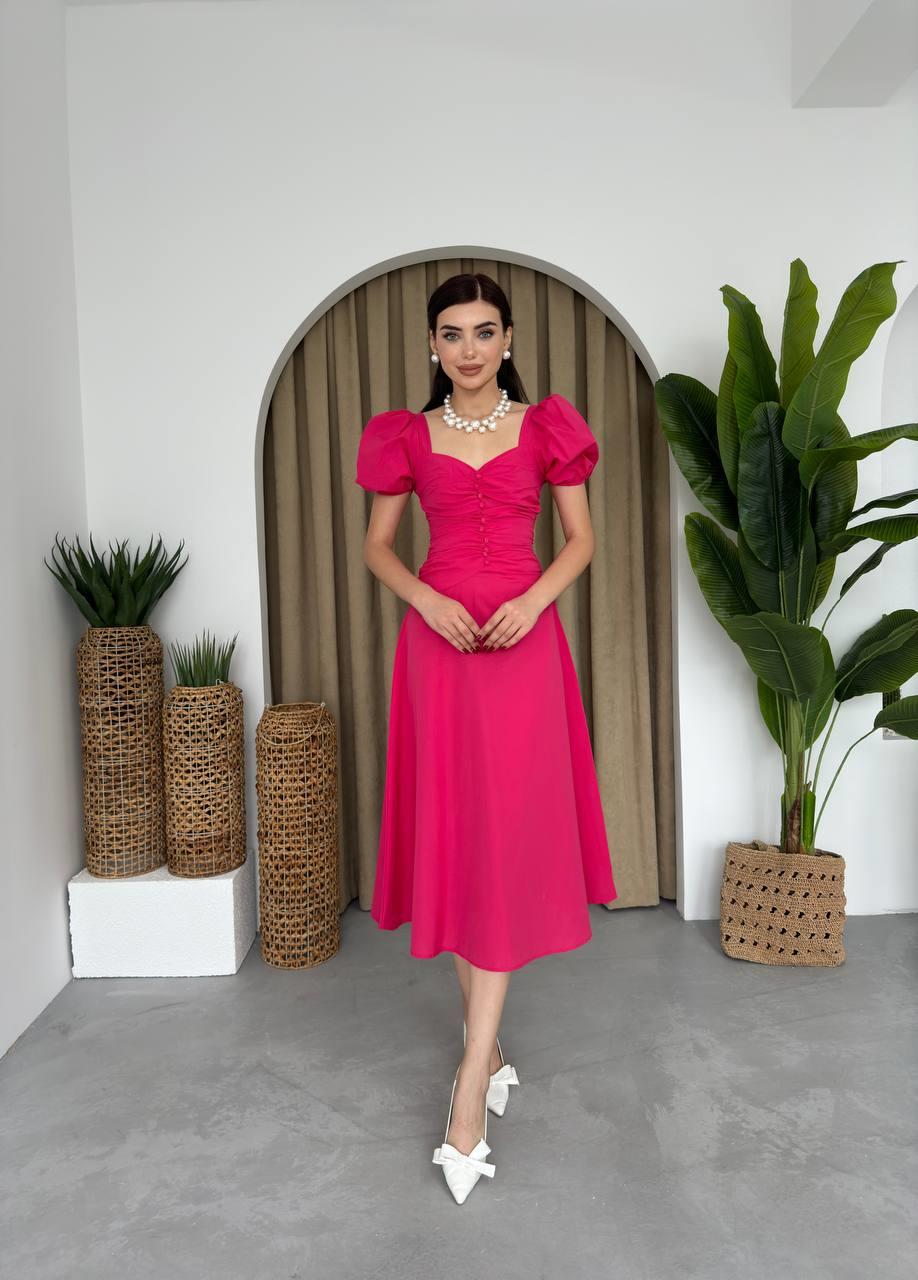 Poplin Düğmeli Midi Boy Elbise | 
