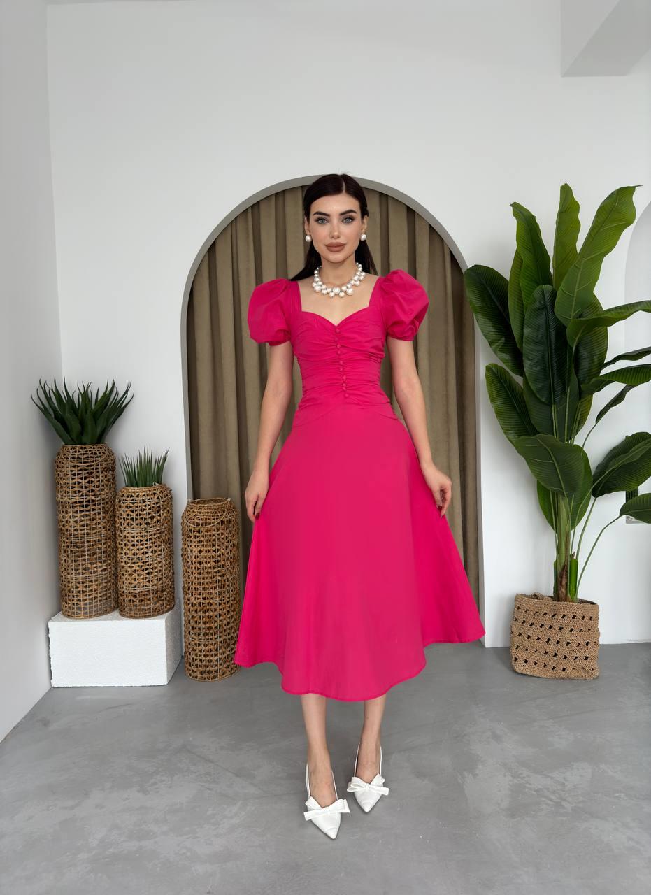 Poplin Düğmeli Midi Boy Elbise | 