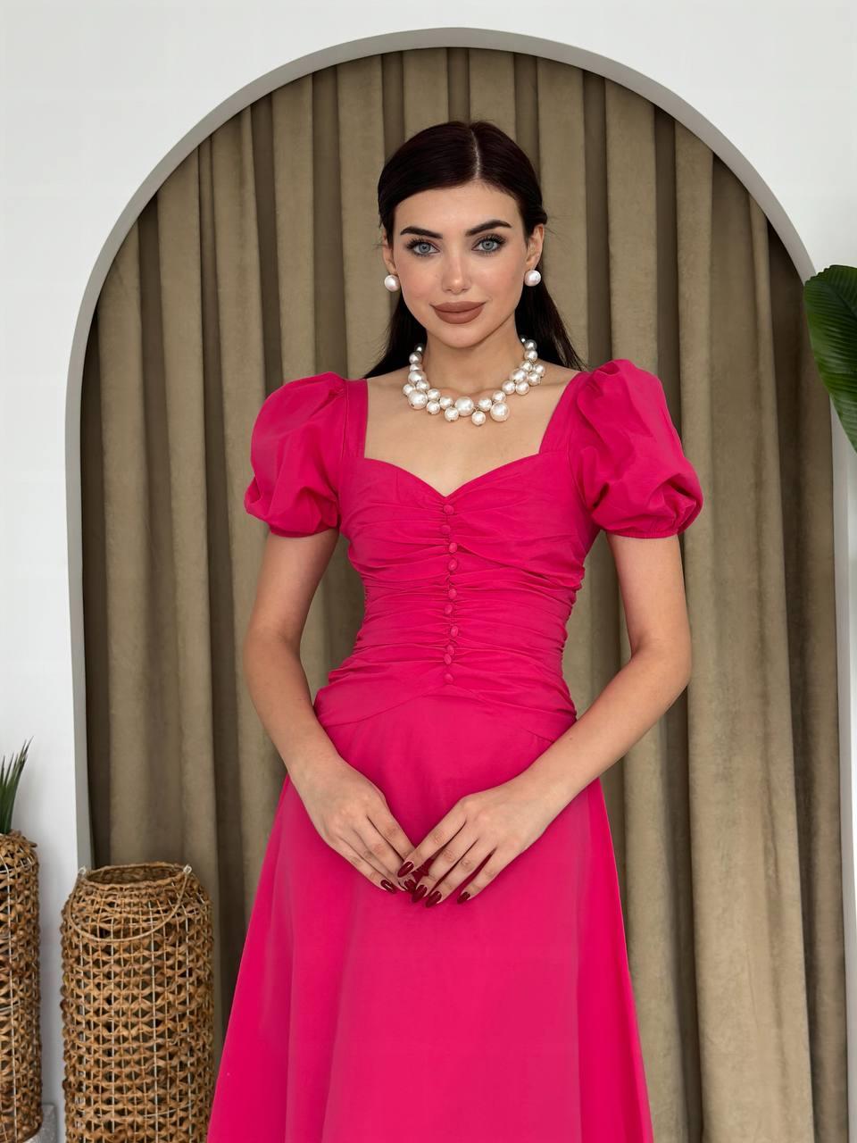 Poplin Düğmeli Midi Boy Elbise | 