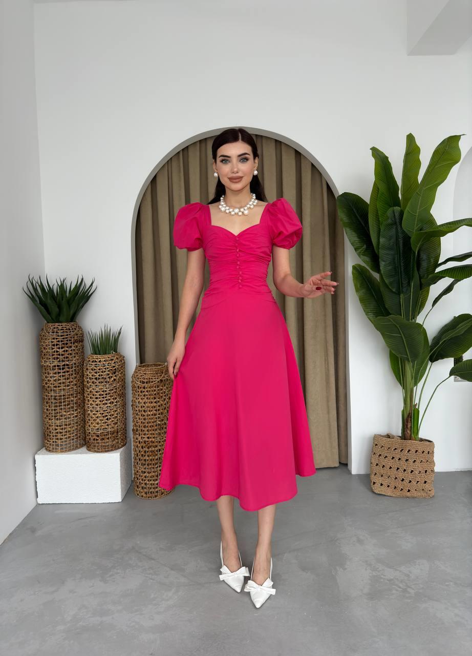 Poplin Düğmeli Midi Boy Elbise | 