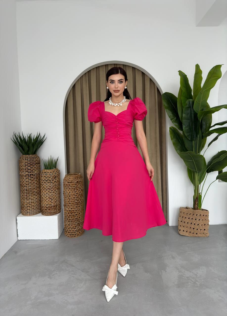 Poplin Düğmeli Midi Boy Elbise | 