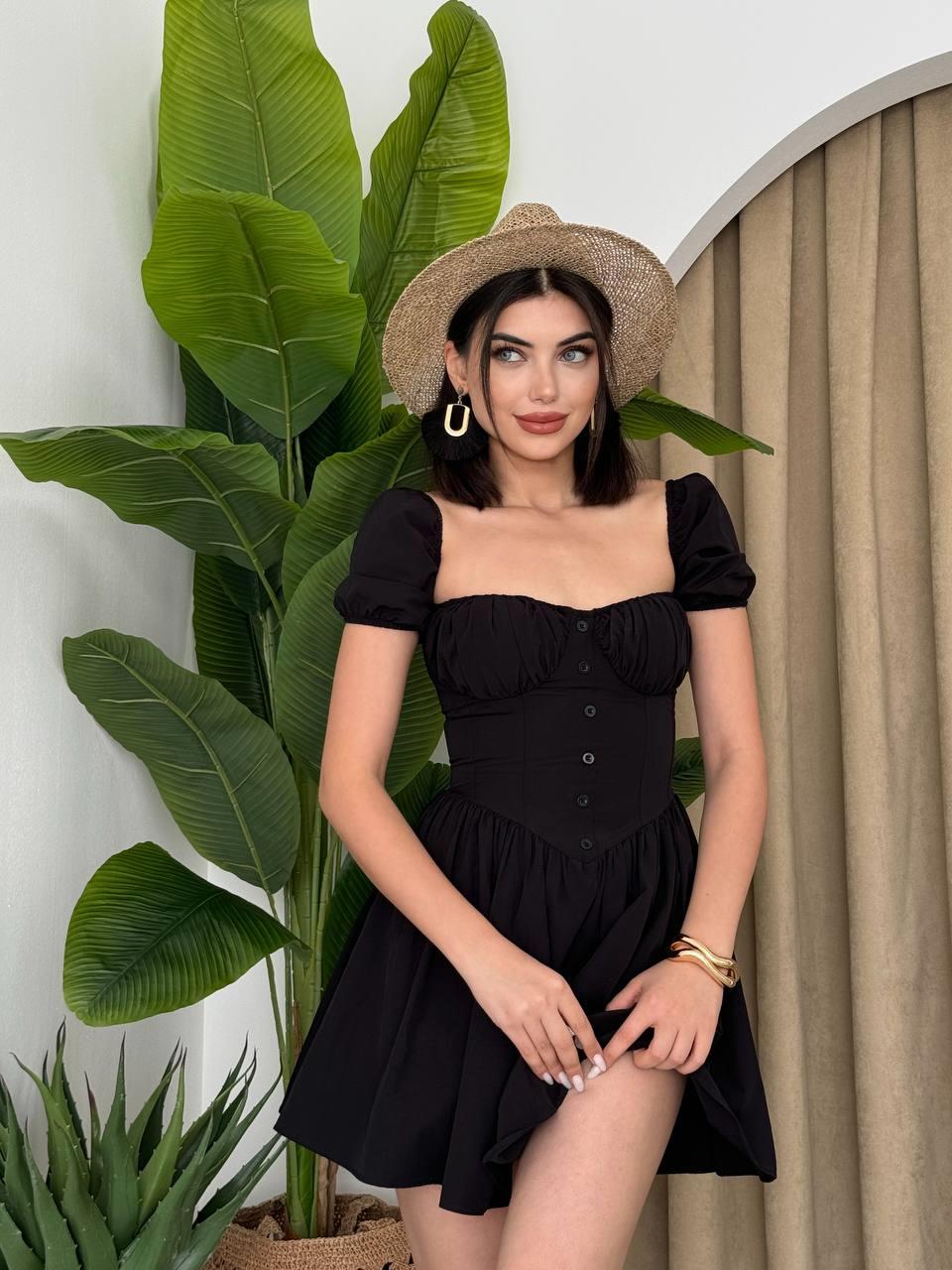 Poplin Mİni Düğmeli Elbise  | 