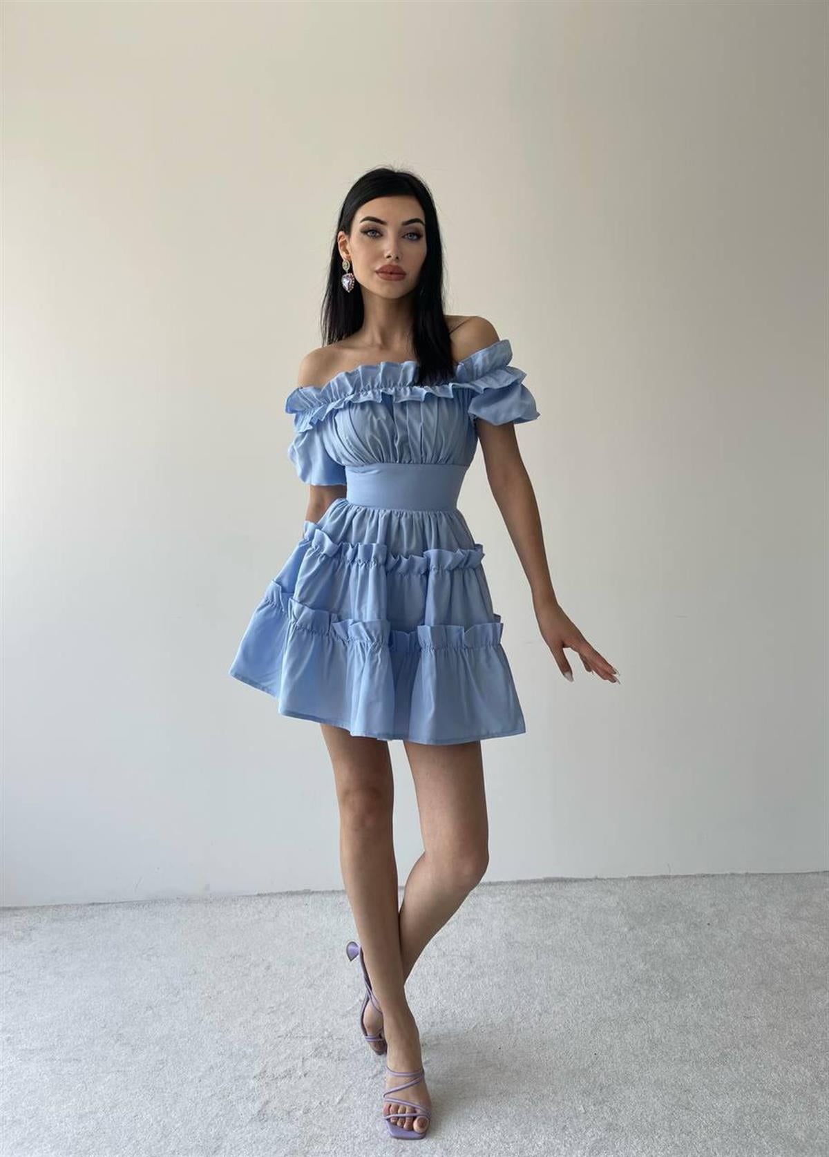 Poplin Mini Mavi Elbise