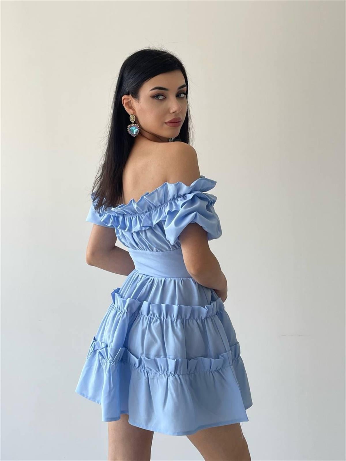 Poplin Mini Mavi Elbise