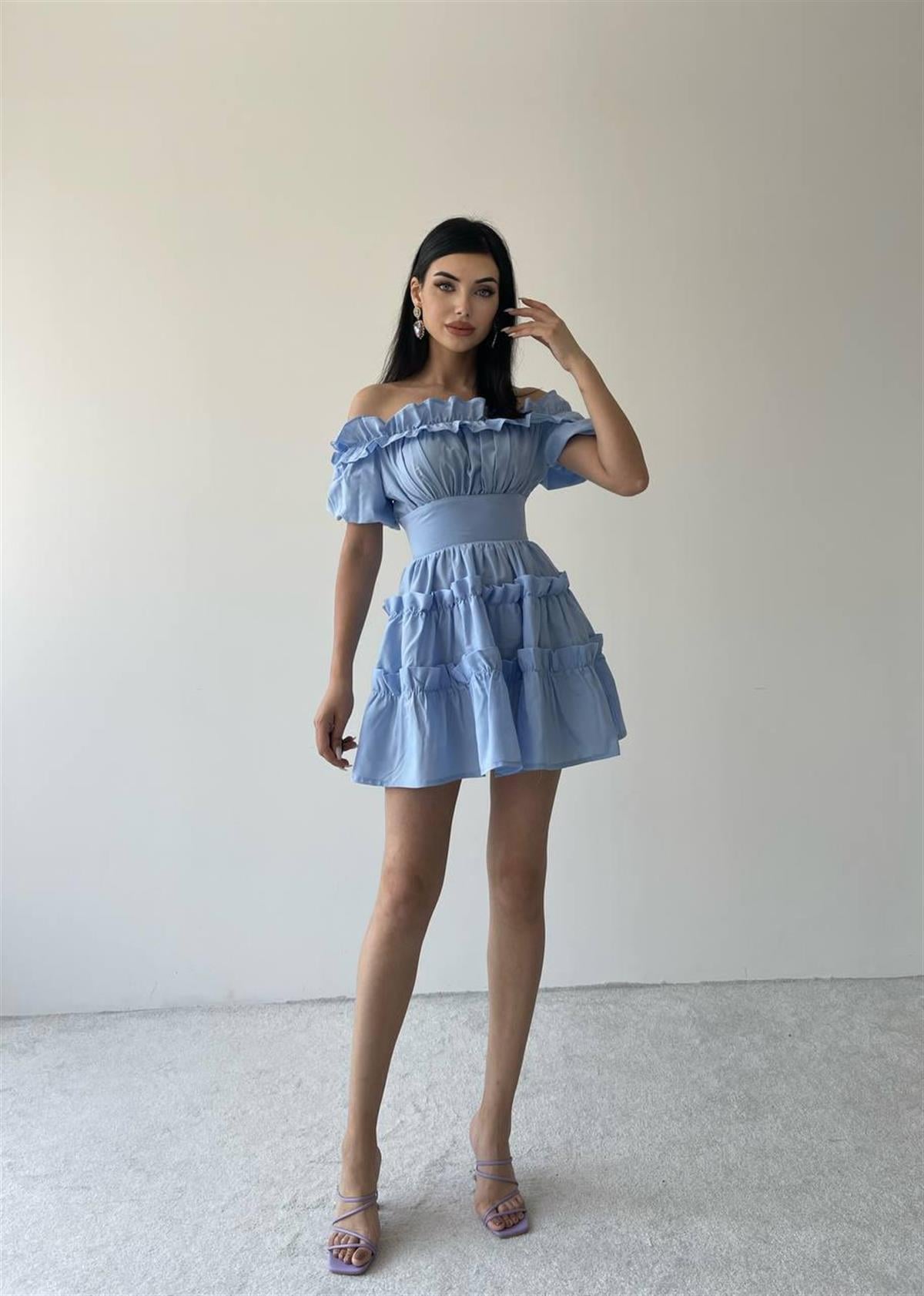Poplin Mini Mavi Elbise