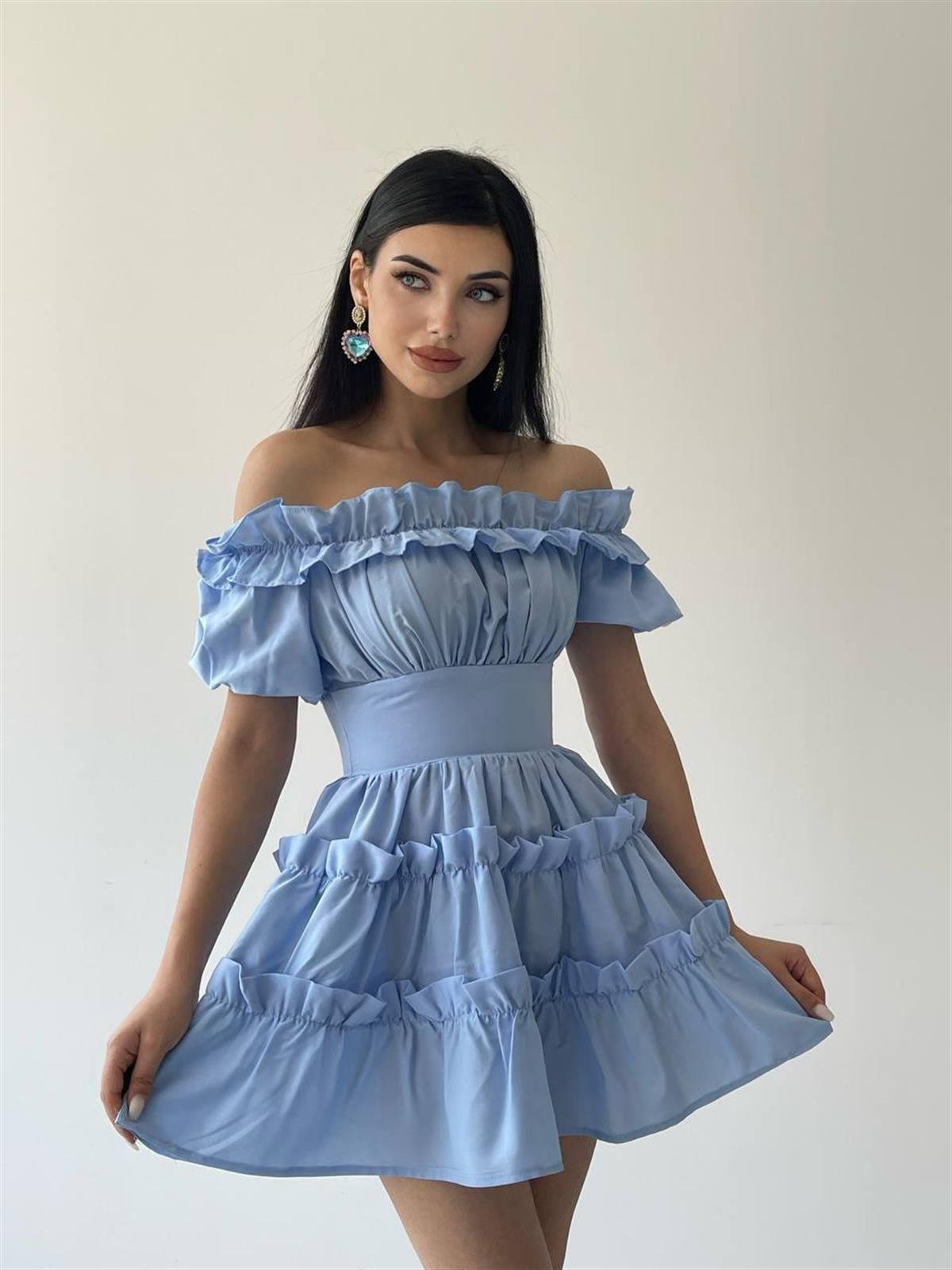 Poplin Mini Mavi Elbise