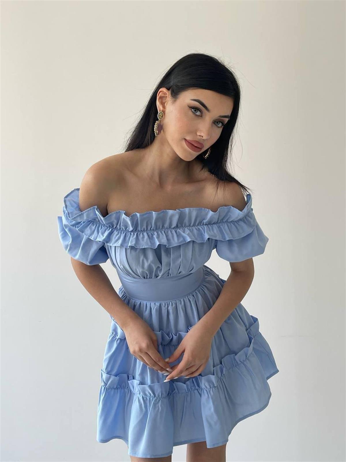 Poplin Mini Mavi Elbise